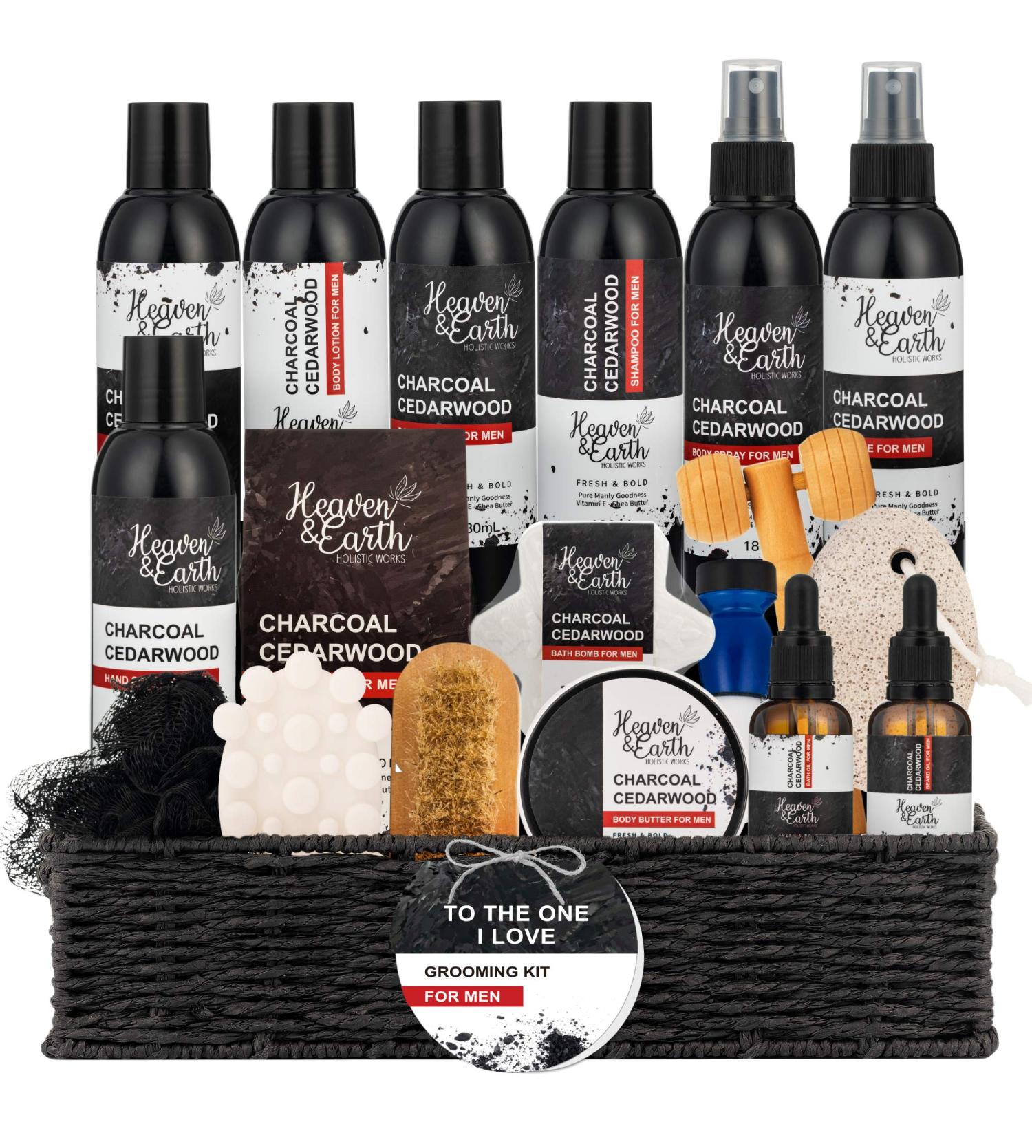 Deluxe Gentleman's Grooming Kit: Charcoal Cedarwood Spa Gift Set for Men - Shaving & Beard Care Basket for Boyfriend, Dad, Husband - To The One I Love Gift - Buy Online on GoSupps.com