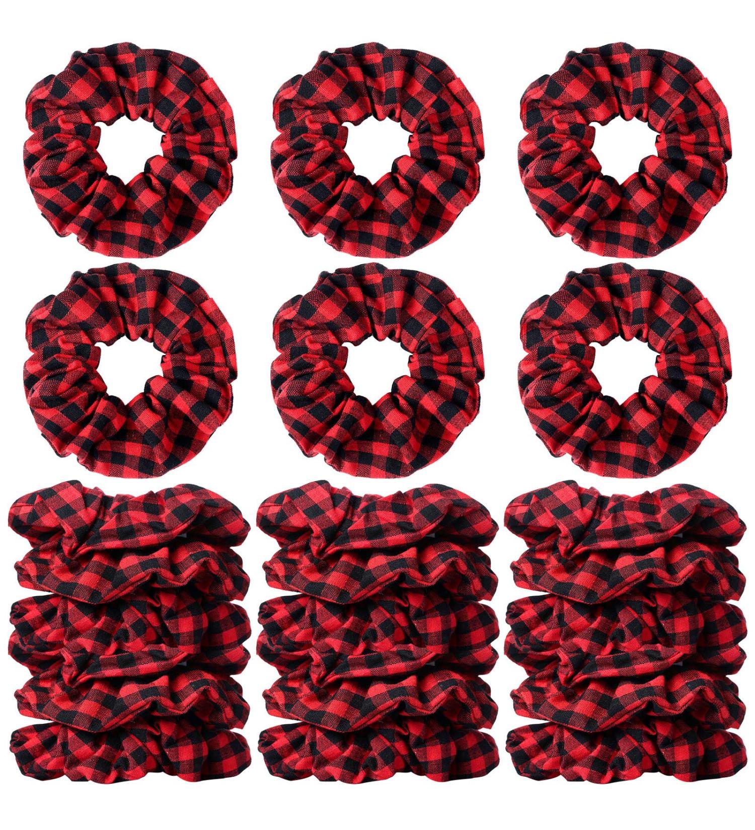 24 Pieces Christmas Buffalo Plaid Hair Scrunchies - Black Red Xmas Hair Bands for Girls & Women - Buy Online on GoSupps.com