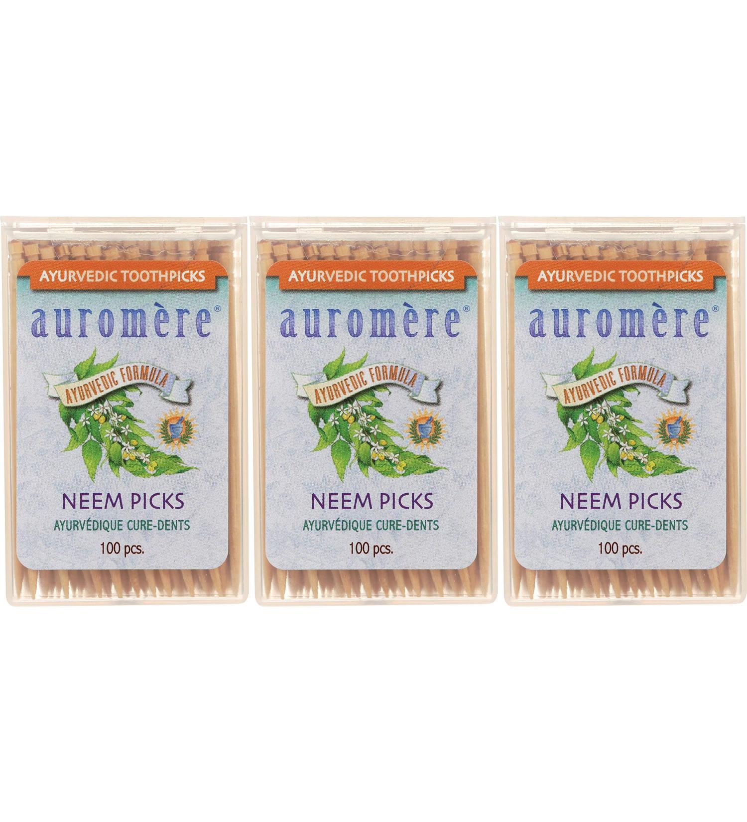 Auromere Neem Toothpicks - Vegan & Natural Birchwood (100 Count) | 3 Pack - Buy Online on GoSupps.com