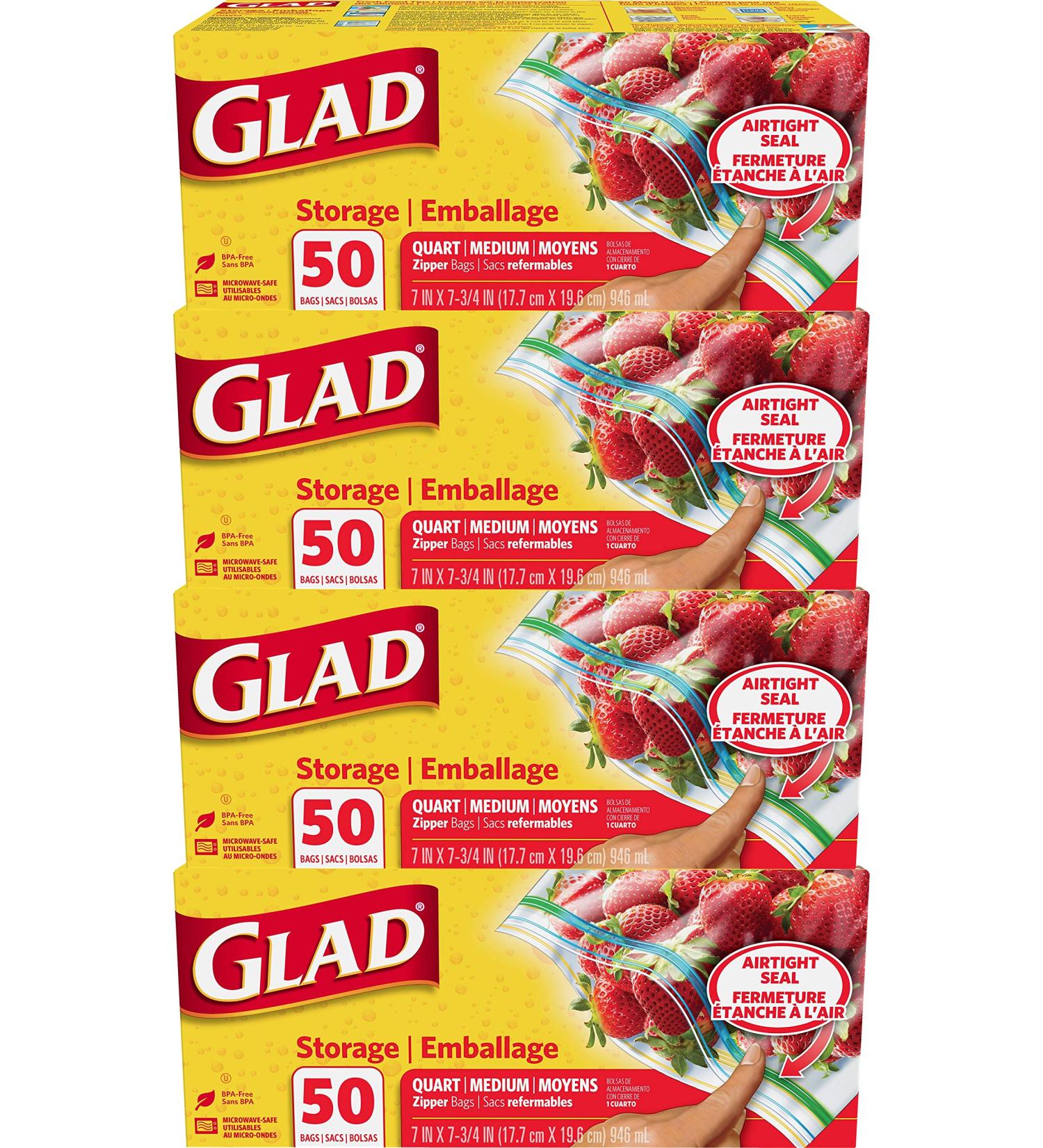 Glad Quart Zipper Food Storage Bags, 200 Count - Pack of 4 | Clear Plastic Bags for Trash & Food Storage (79106) - Buy Online on GoSupps.com