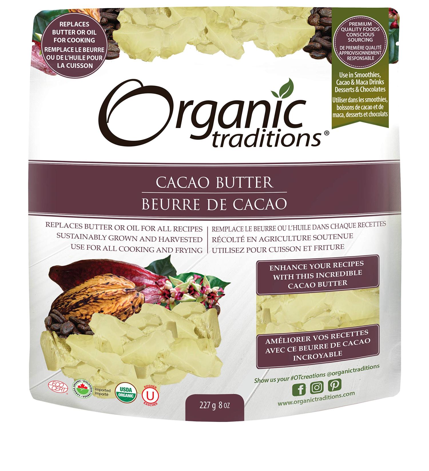 Organic Traditions Cacao Butter 8 oz | Pure & Natural Chocolate Flavoring - Buy Online on GoSupps.com