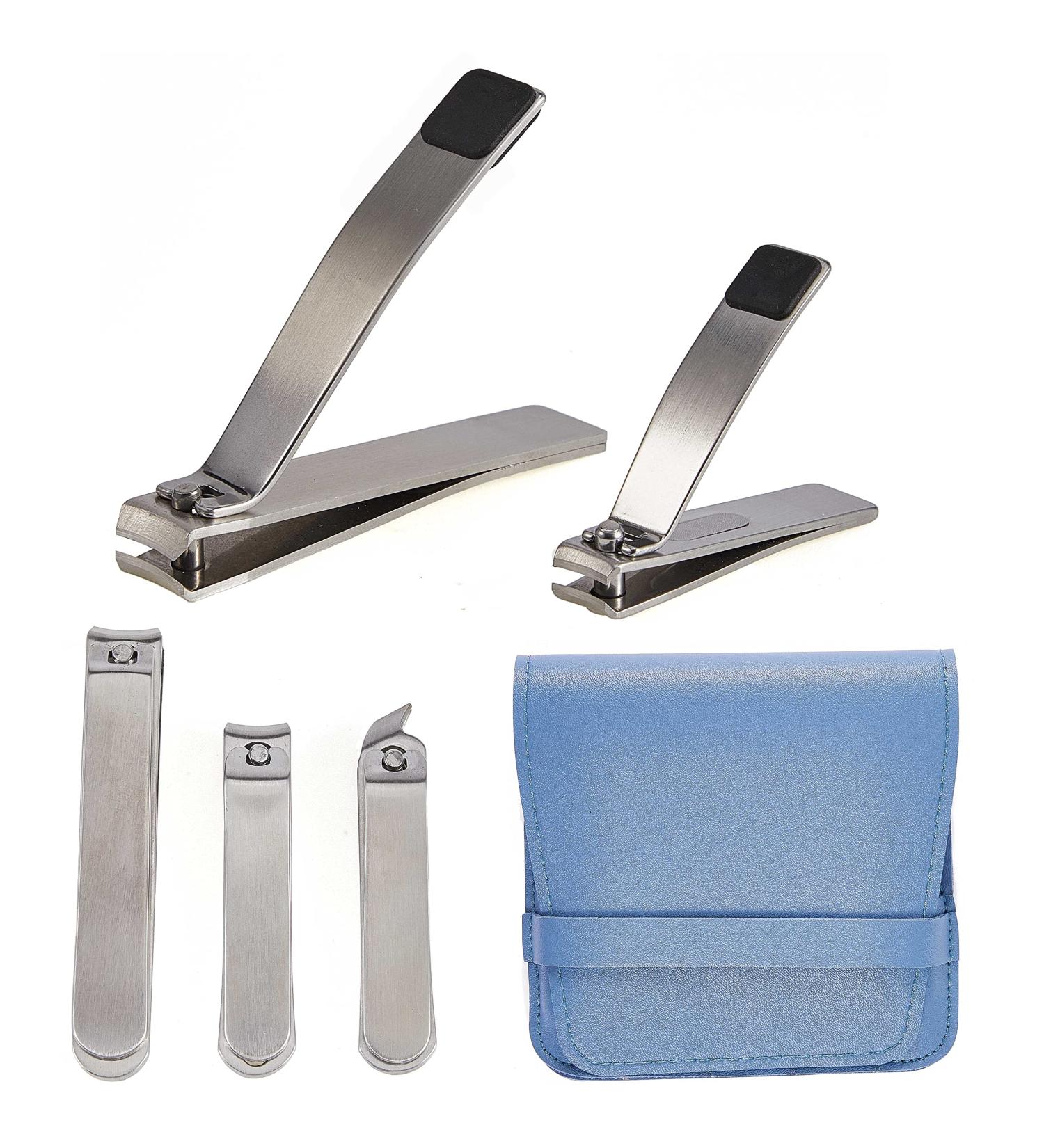 LULUKO 5-Pack Stainless Steel Nail Clippers Set with Leather Case - Adult Fingernail and Toenail Cutters - Buy Online on GoSupps.com