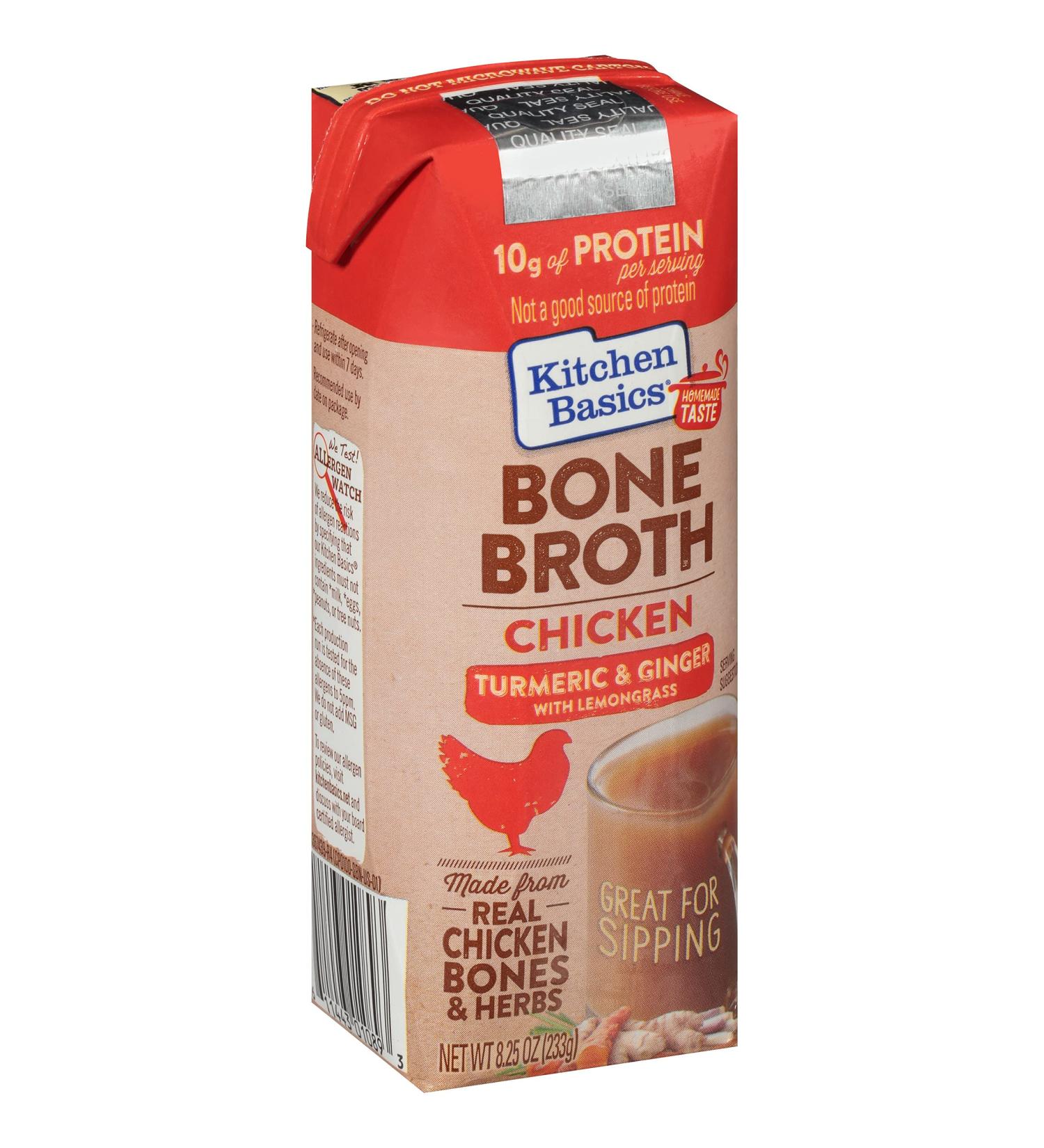 Kitchen Basics Turmeric & Ginger Chicken Bone Broth - Keto Friendly, 8.25 fl oz (Pack of 12) - Buy Online on GoSupps.com