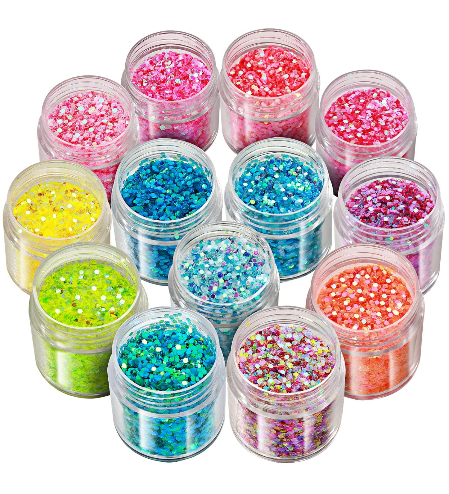 YGDZ Chunky Glitter: 13 Colors Holographic Rainbow Sequins for Nail, Body, Face, Hair, Eyes - Festival Makeup Glitter - Buy Online on GoSupps.com