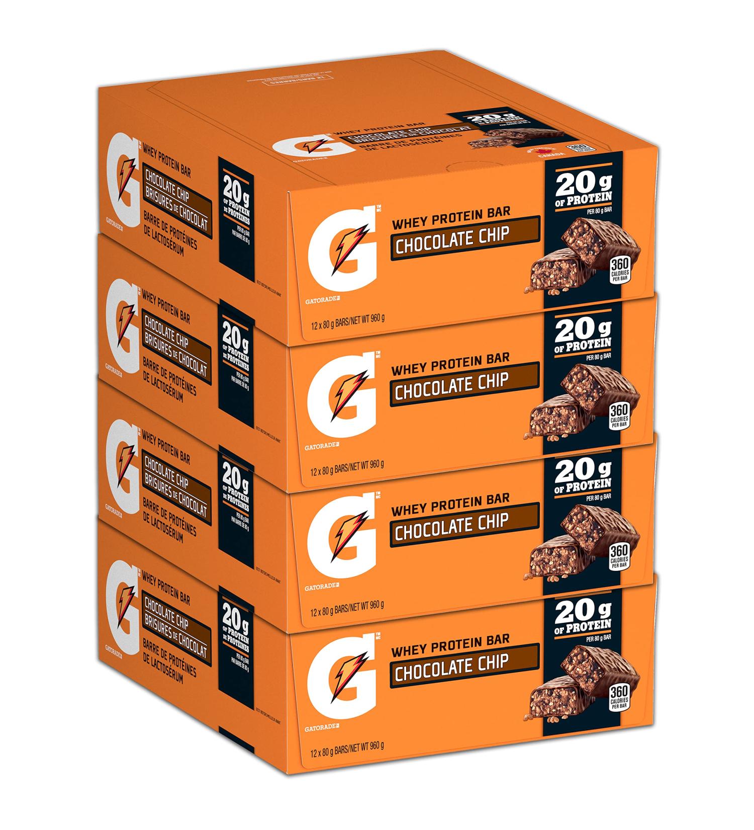 Gatorade Whey Protein Bar - Chocolate Chip Multi-Pack 12 Bars 960 g (Pack of 4) - Buy Online on GoSupps.com