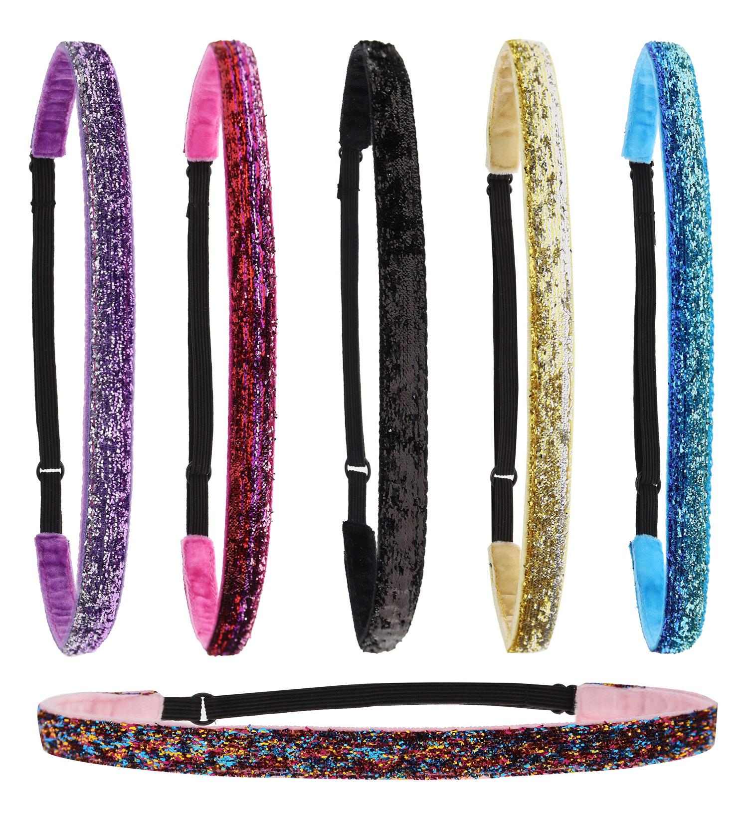 FROG SAC 6 Sparkly Glitter Elastic Headbands for Girls - Non-Slip Thin Stretch Sports Headbands for Teens - Cute Fashion Accessories for Teen Girls - Yoga and Sports Head Wraps - Buy Online on GoSupps.com