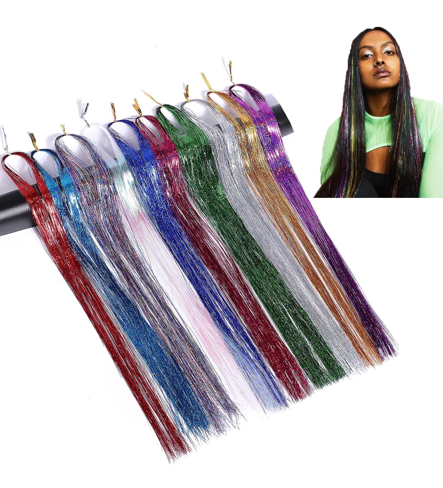 Shop Cybelleza 20 Inch Colored Hair Extensions - Glitter Strands for Festivals | 10 Vibrant Colors | Synthetic Hair Accessories for Women - Buy Online on GoSupps.com