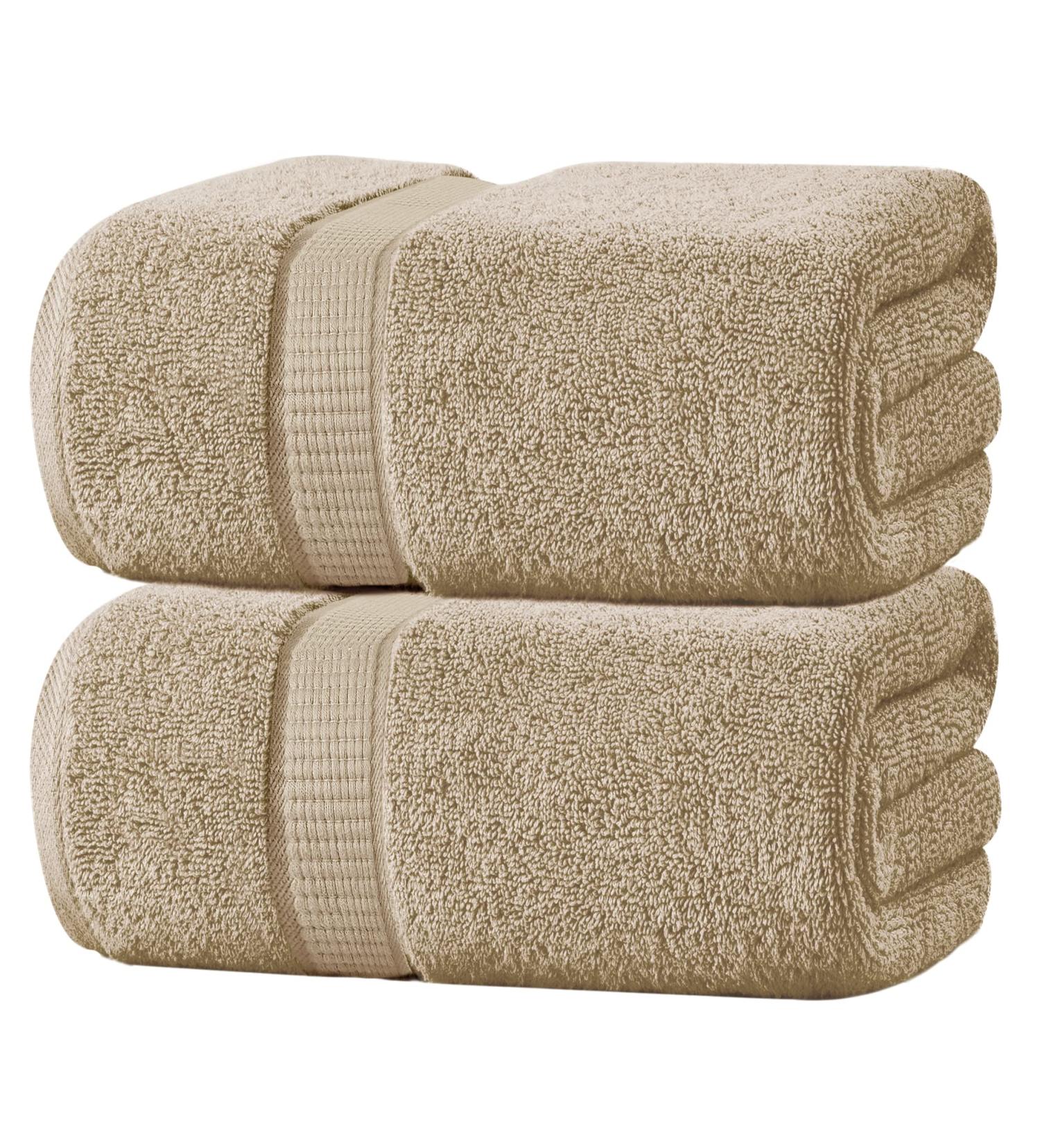 Oakias 2 Pack Luxury Beige Bath Sheets - 35 x 70 Inches, 600 GSM Extra Large Towels - Buy Online on GoSupps.com