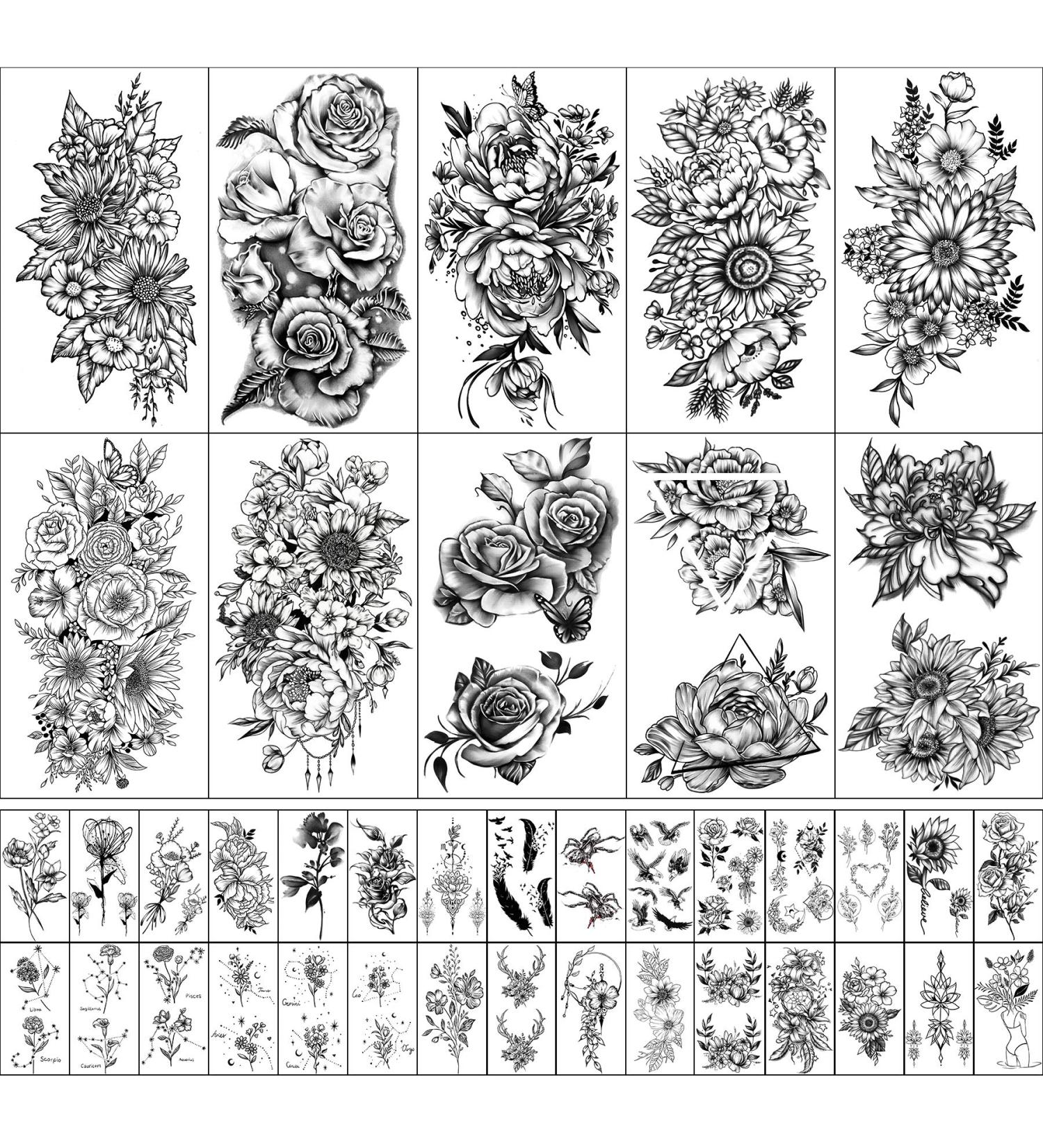 Yazhiji Waterproof Temporary Tattoos - Large Flowers Butterfly Collection for Women and Girls - Buy Online on GoSupps.com