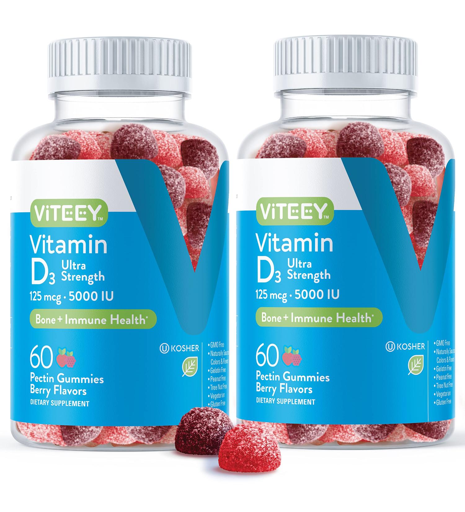 Ultra Strength Vitamin D3 Gummies 5000 IU for Bone Health & Immune Support - Berry Flavor Chewables for Adults, Teens & Kids - Buy Online on GoSupps.com