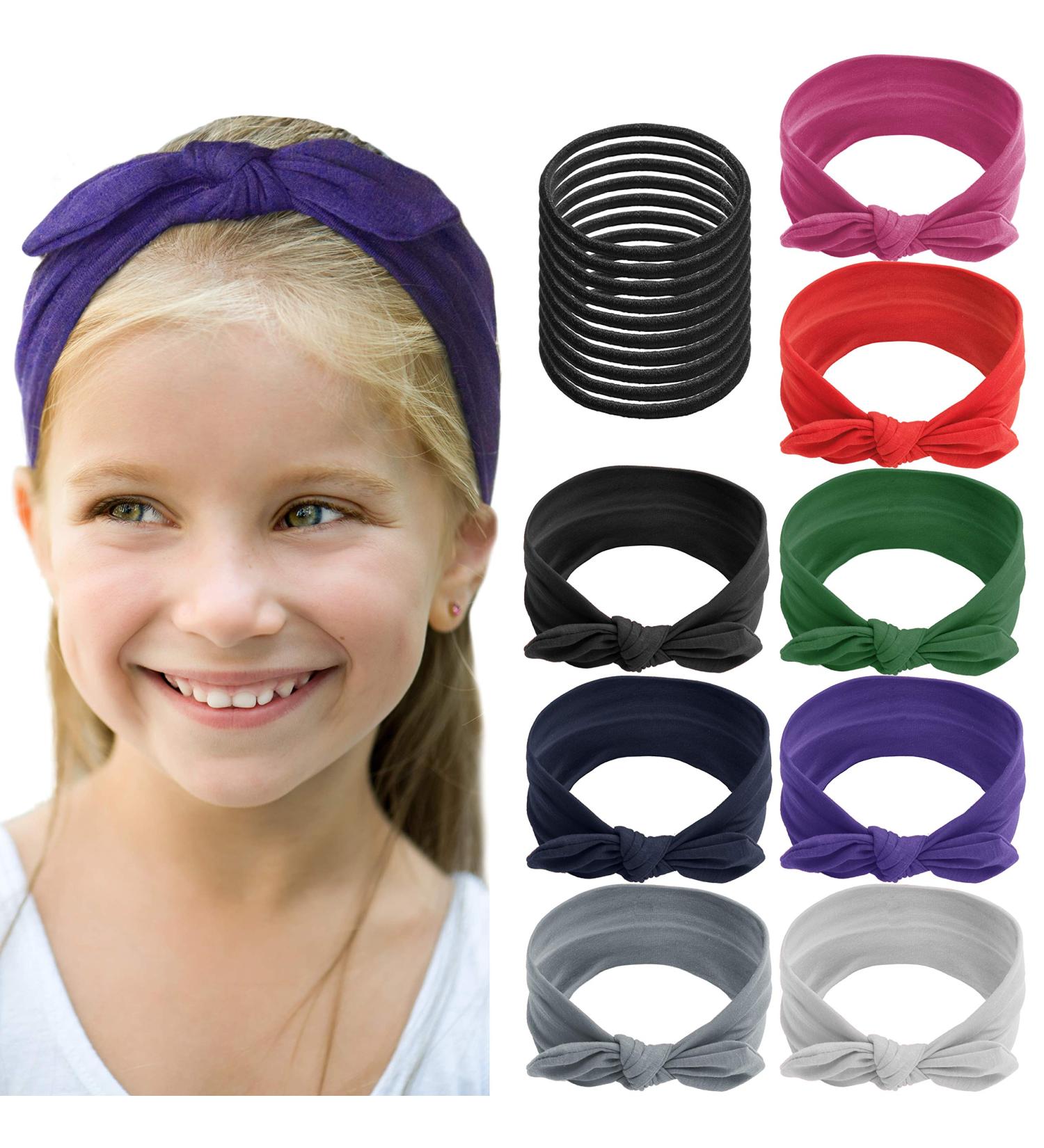 Colorful Headbands for Girls with Removable Bow - Cute Hair Accessories 8 Pack with Extra Elastics - Buy Online on GoSupps.com