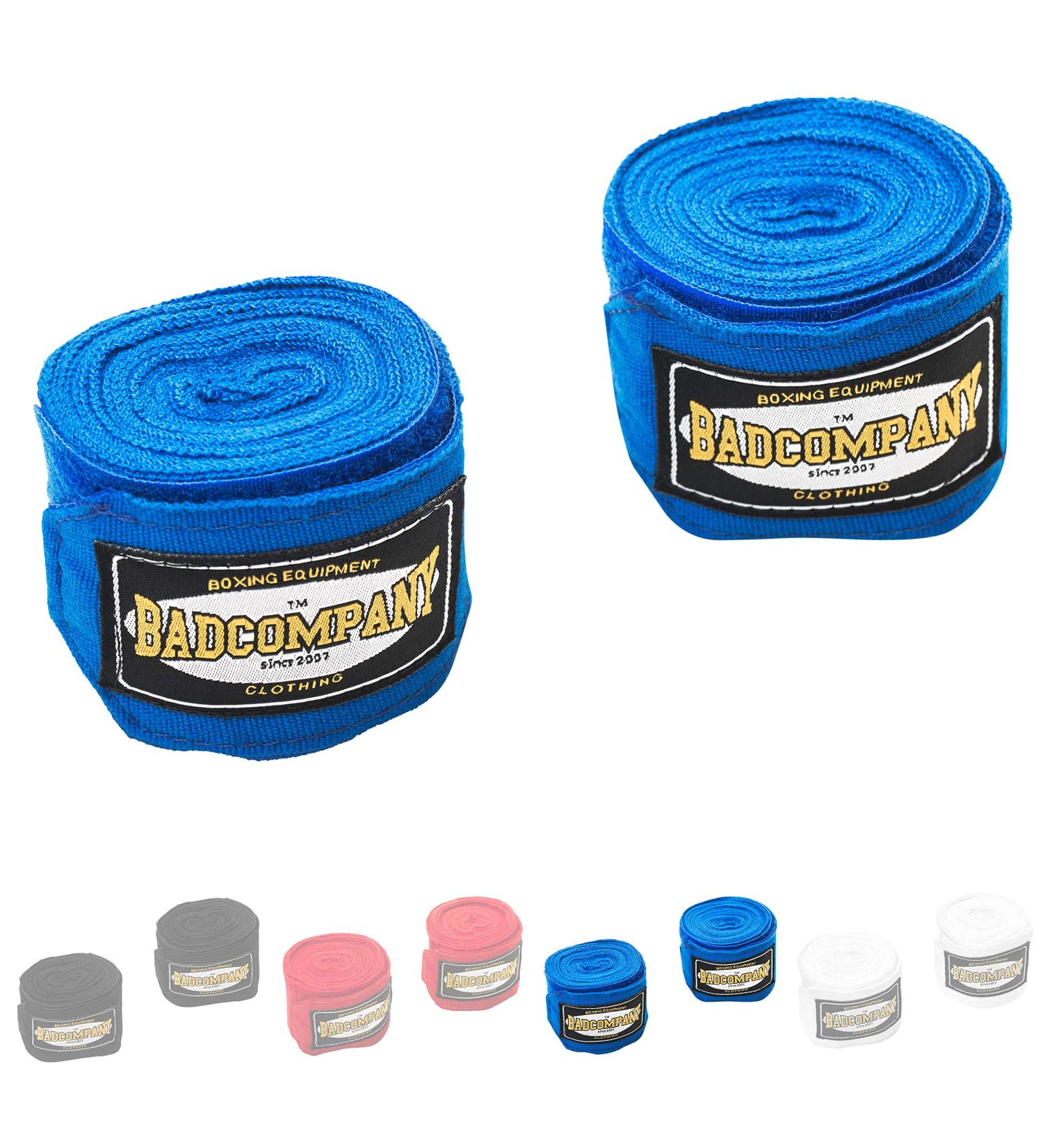 BAD Company Boxing Bands | Elastic Wrist Bandages with Velcro Fastener & Thumb Loop | Available in Multiple Colors & Lengths - 4.5m Blue - Buy Online on GoSupps.com