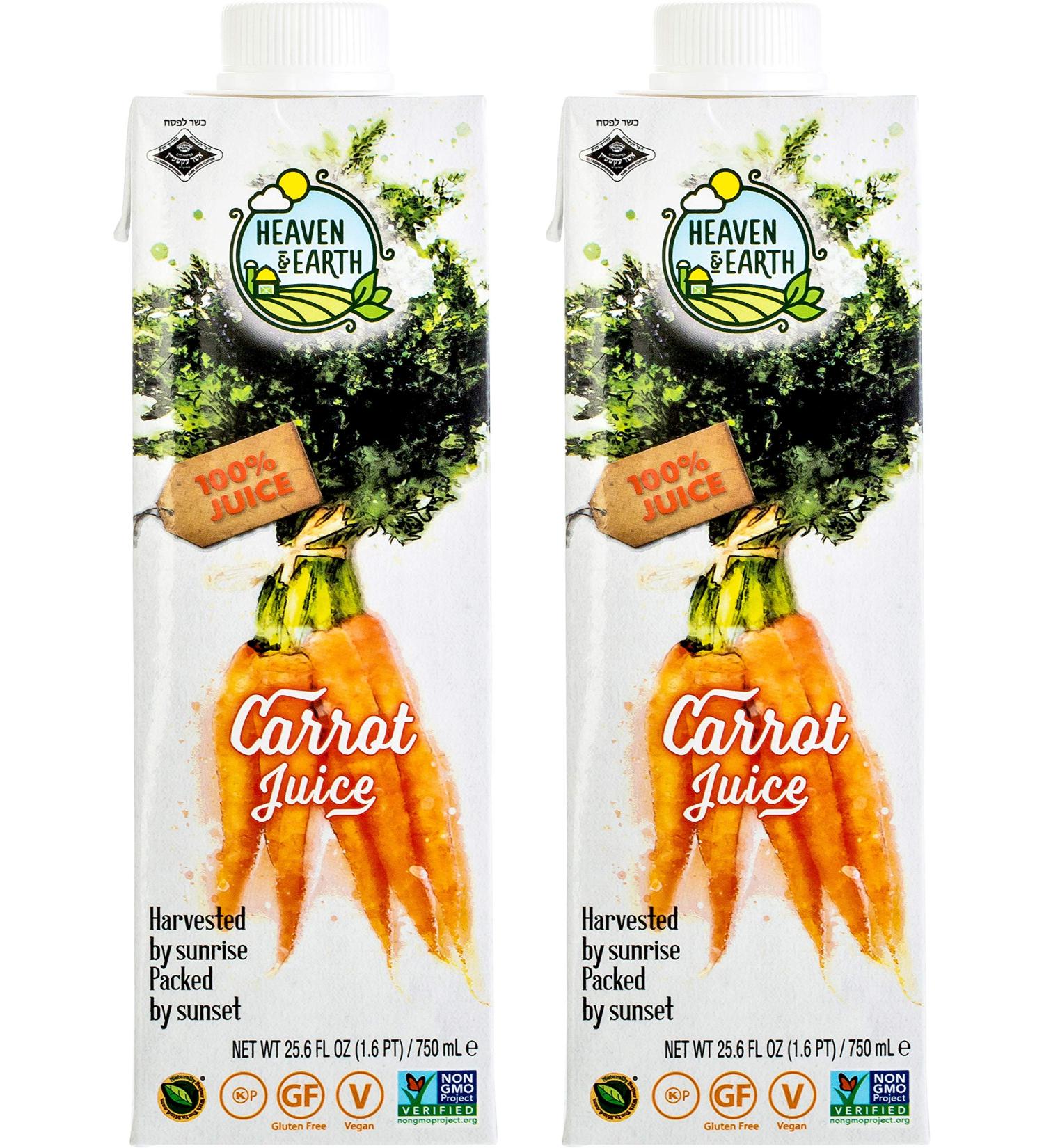 100% Pure Carrot Juice 25.6oz (2 Pack) by Heaven & Earth - Rich in Antioxidants and Nutrients - Buy Online on GoSupps.com