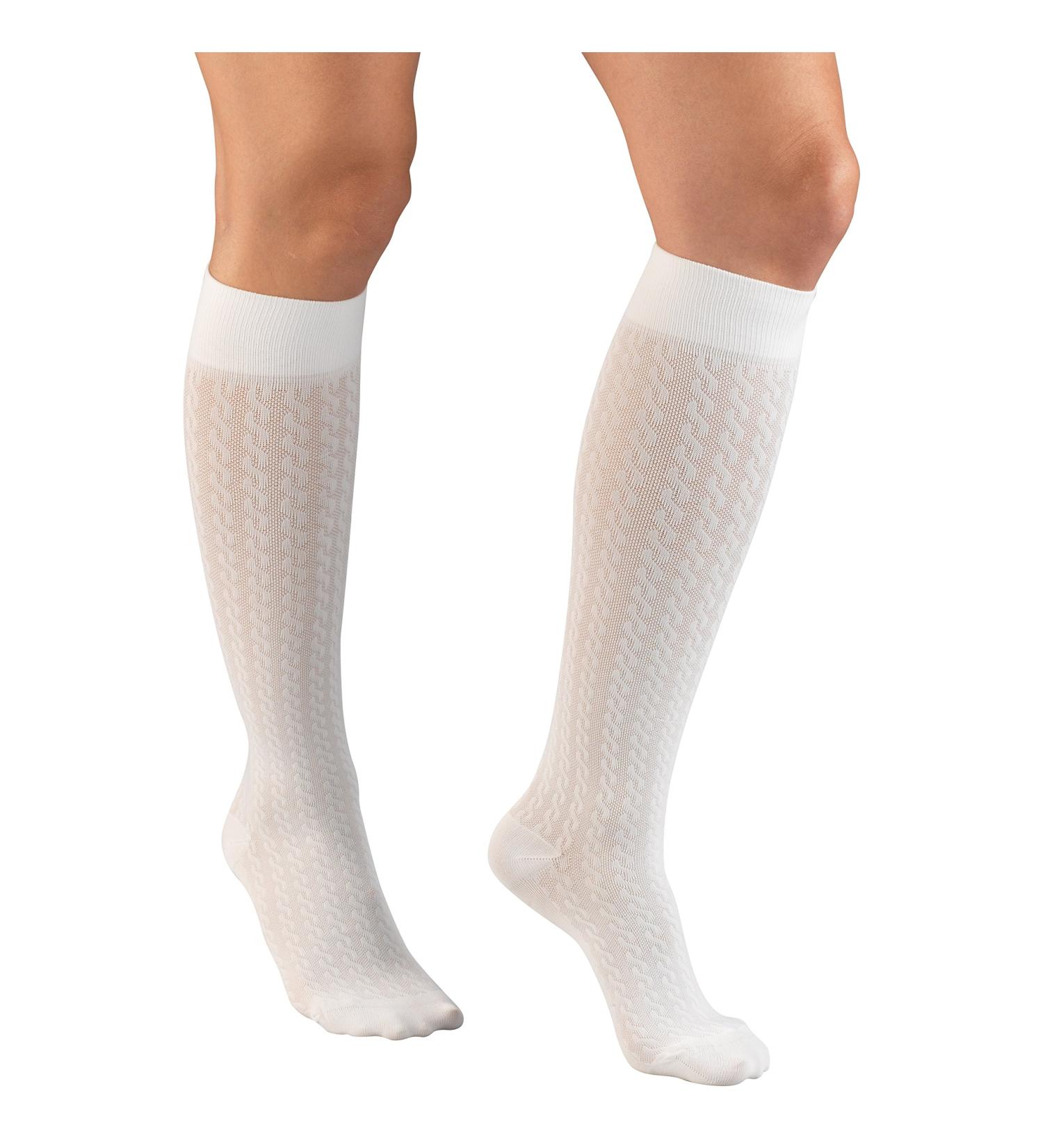 Truform Compression Socks 15-20 mmHg Women's Dress Knee High - Large, White Cable Knit - Buy Online on GoSupps.com