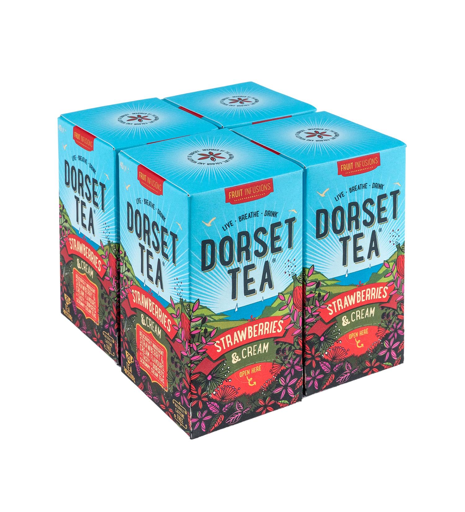 Dorset Tea Strawberries & Cream Tea 4 Boxes x 20 Tea Bags (80 Fruit Tea Bags Total) Strawberry Flavoured Herbal Tea Bags - Buy Online on GoSupps.com