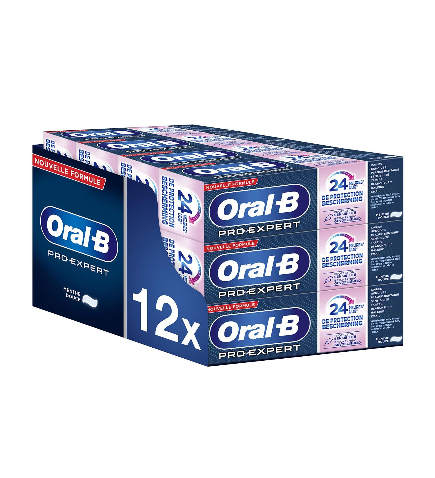 Oral-B Pro-Expert Professional Protection Toothpaste Sensitive Teeth Protects Against Plaque and Actively Strengthens by Remineralizing Enamel Sweet Mint Flavor Pack of 12 X 75 ml - Buy Online on GoSupps.com