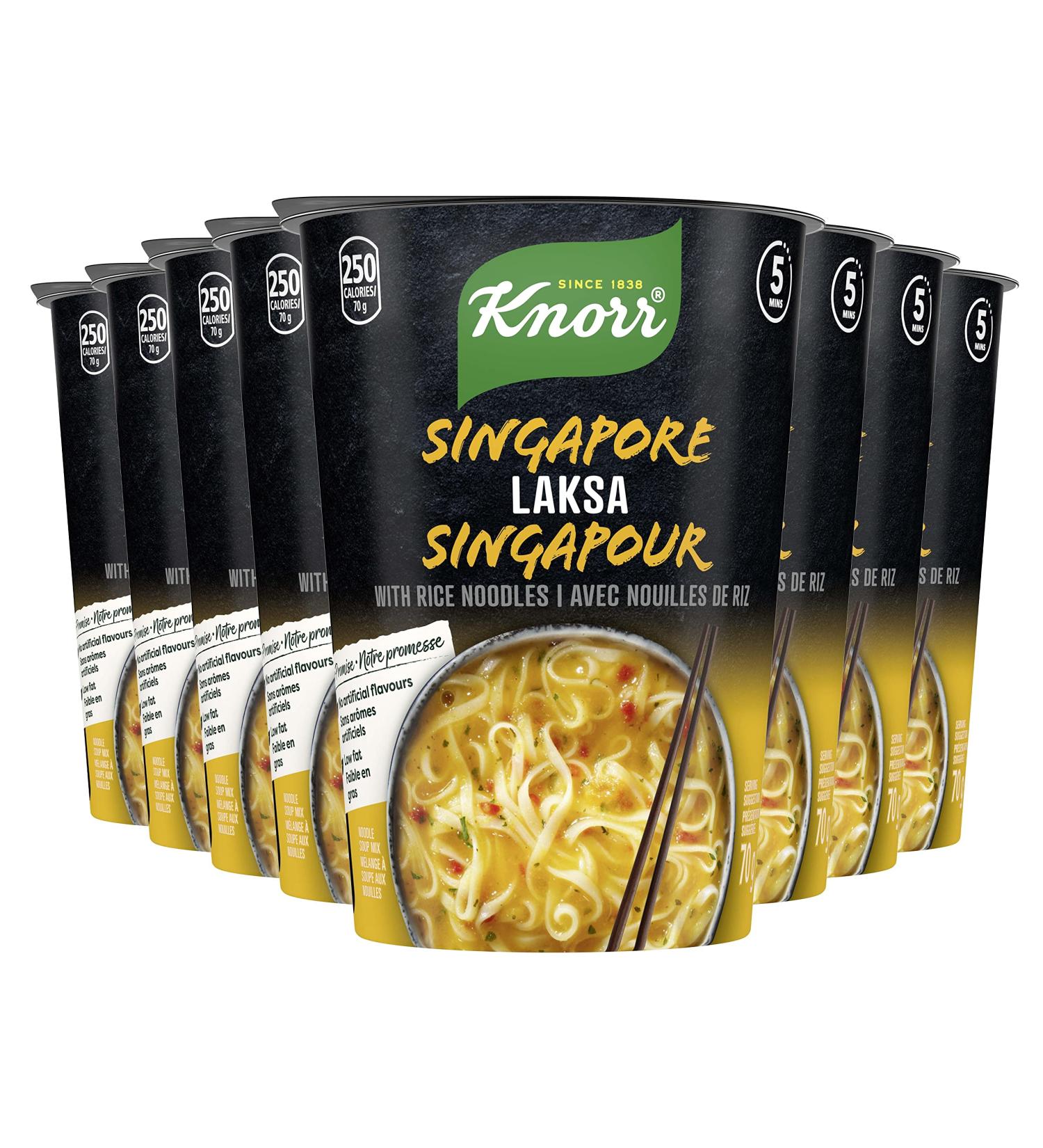 Knorr Rice Noodle Cup for a Light Soup Meal or Snack Ready in 5 mins Singapore Laksa Low Fat Vegetarian and no Artificial Flavours 70 g ( 8 Count ) - Buy Online on GoSupps.com
