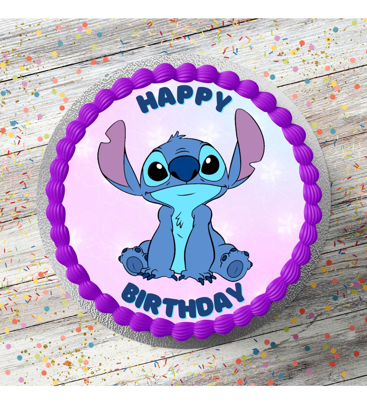 Stitch Themed PRECUT Cake Topper 8 Inch Round Edible Icing Sheet Birthday Cake Decoration