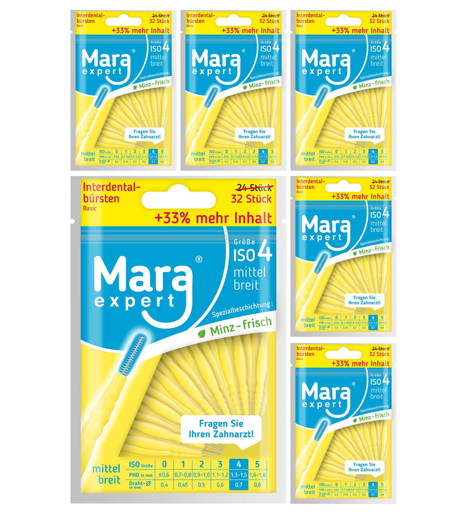 Interdental Brushes 0.7mm by Mara Expert - ISO 4 (Wide) | 6x32 Yellow Brushes with Mint Flavor | Ideal for Oral Care | Dentist Recommended - Buy Online on GoSupps.com