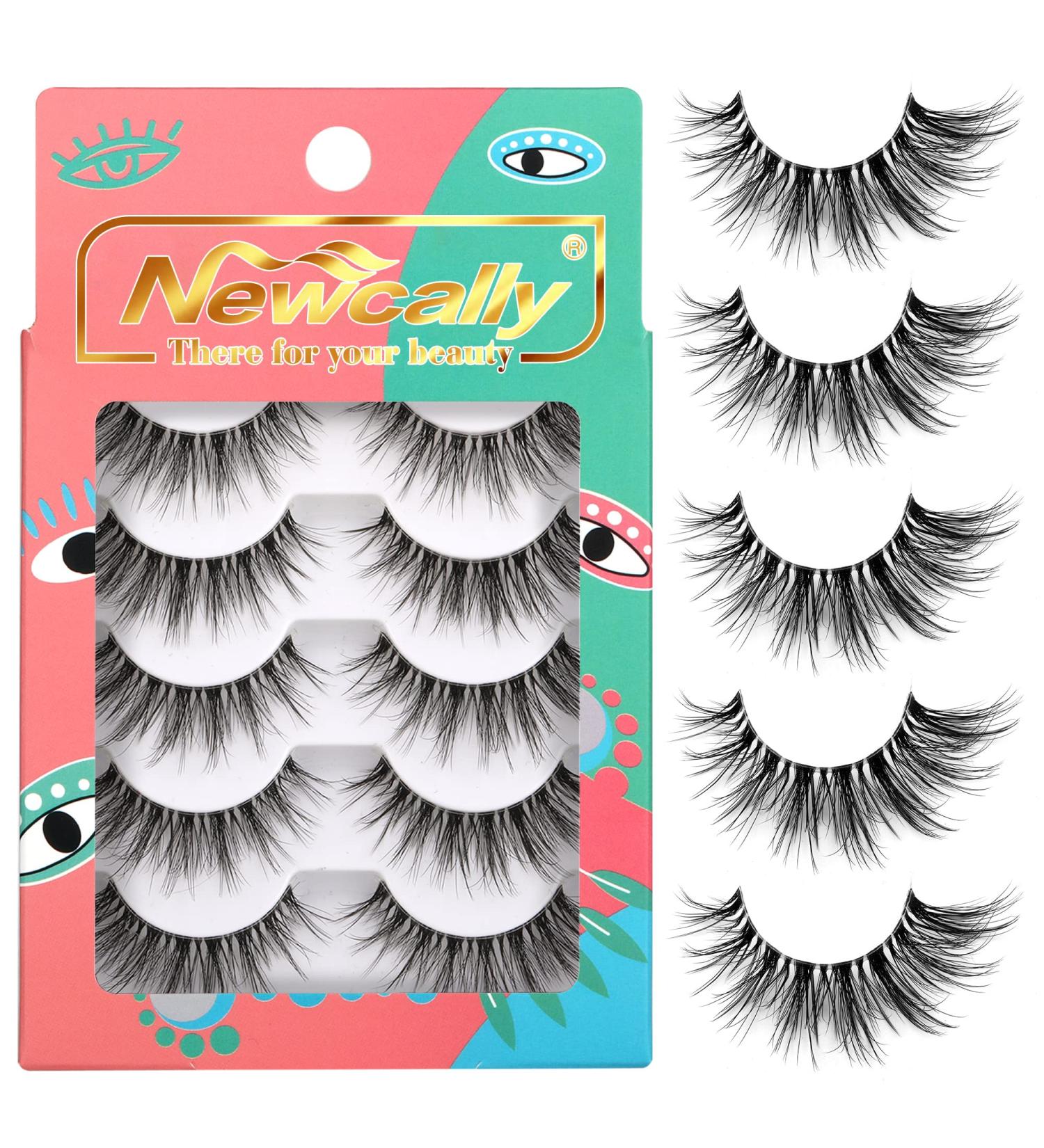 Newcally 3D Mink Fluffy False Eyelashes - Wispy Cat Eye Style - 5 Pairs - 16mm - Buy Online on GoSupps.com