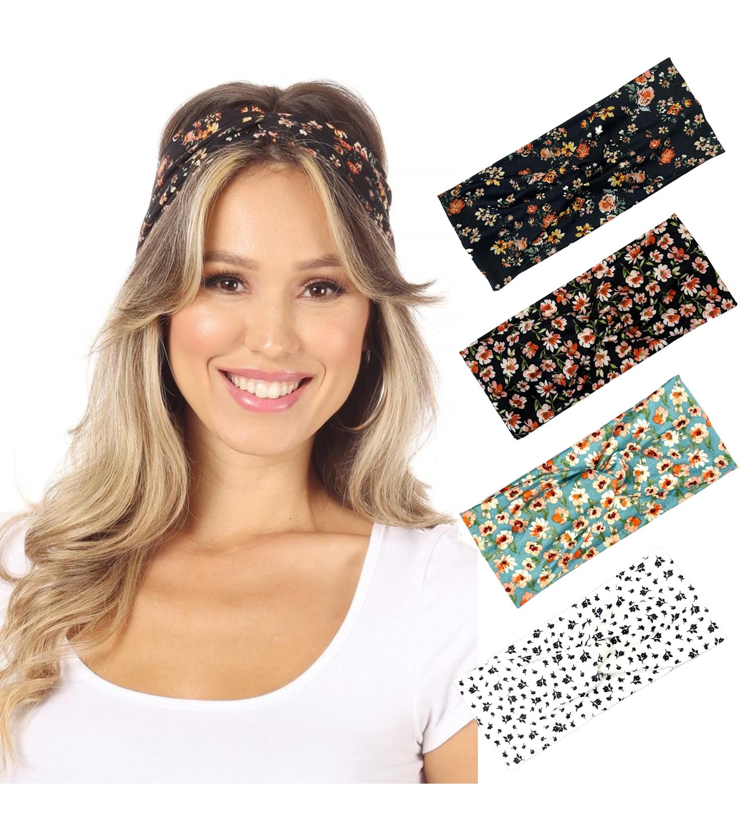 SWEETKIE Twist Front Headbands - Stylish Head Wraps for Yoga, Workouts & Everyday Wear - Fashion Accessory for Women, Girls & Teens - 4 Floral Patterns - Buy Online on GoSupps.com