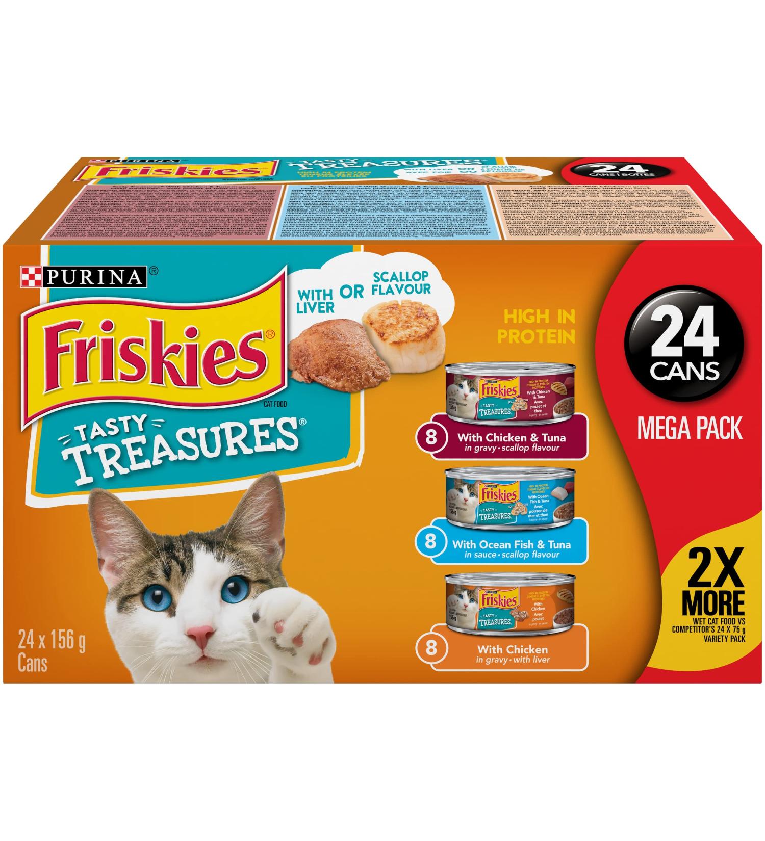 Friskies Tasty Treasures Wet Cat Food Poultry & Fish Combo Variety Pack 3 Flavours - 156 g Can (24 Pack) Cat Food Liver or Scallop Flavour 156 g (Pack of 24) - Buy Online on GoSupps.com