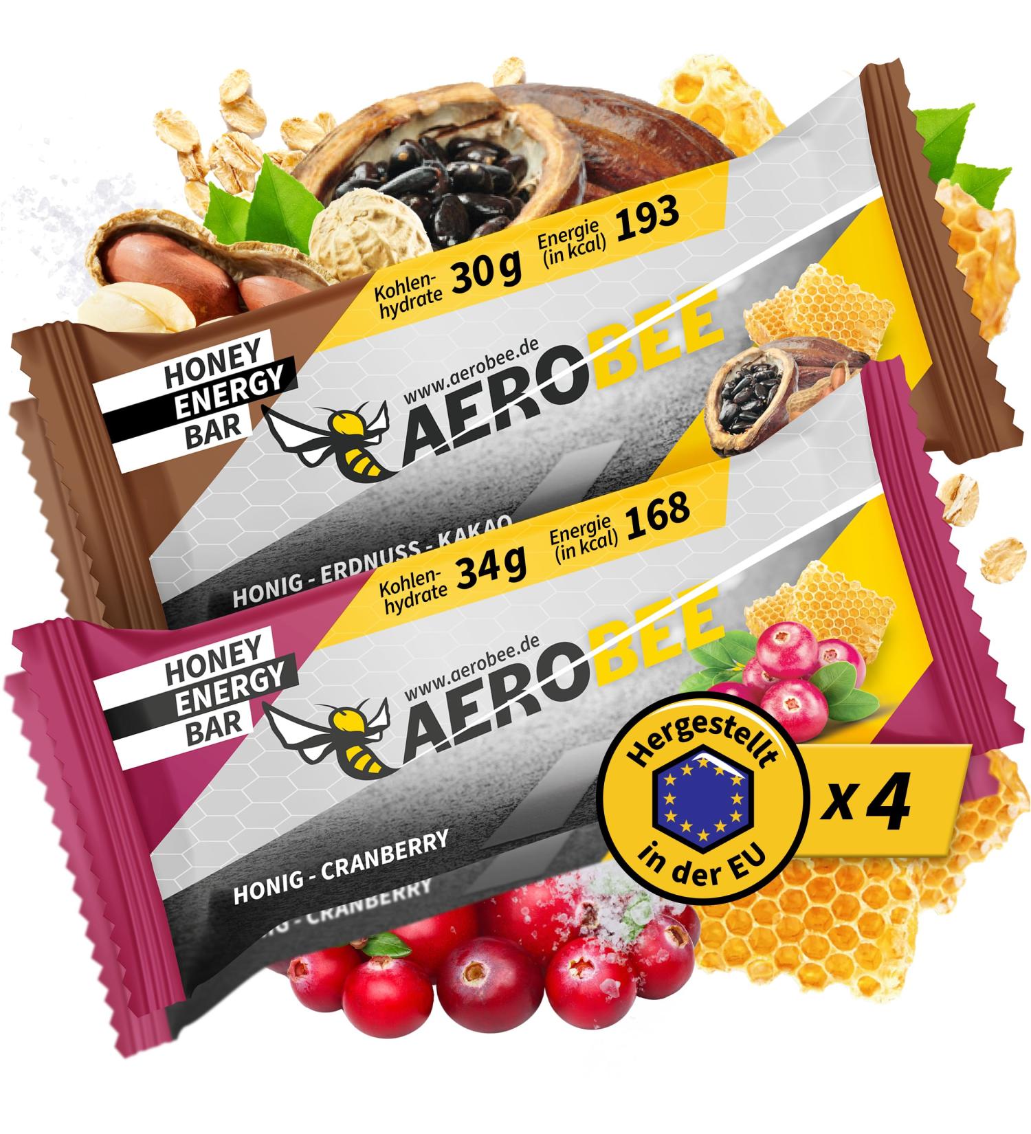 Aerobee Energy Bar Trial Package - 2x Honey Peanut & 2x Honey Cranberry - Sugar-Free Oat Bars for Endurance Hiking & Meal Replacement - International Shipping - Buy Online on GoSupps.com