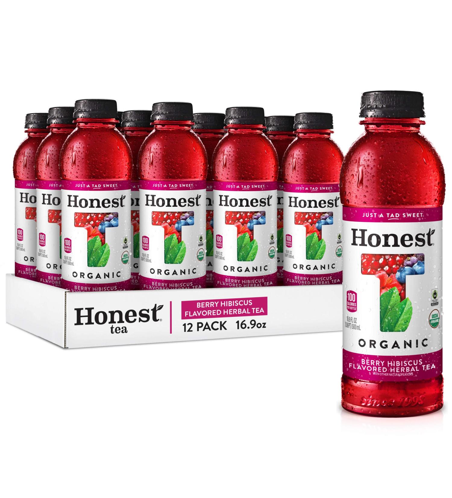 Organic Fair Trade Berry Hibiscus Herbal Tea - 16.9 fl oz (Pack of 12) | Honest Tea - Buy Online on GoSupps.com