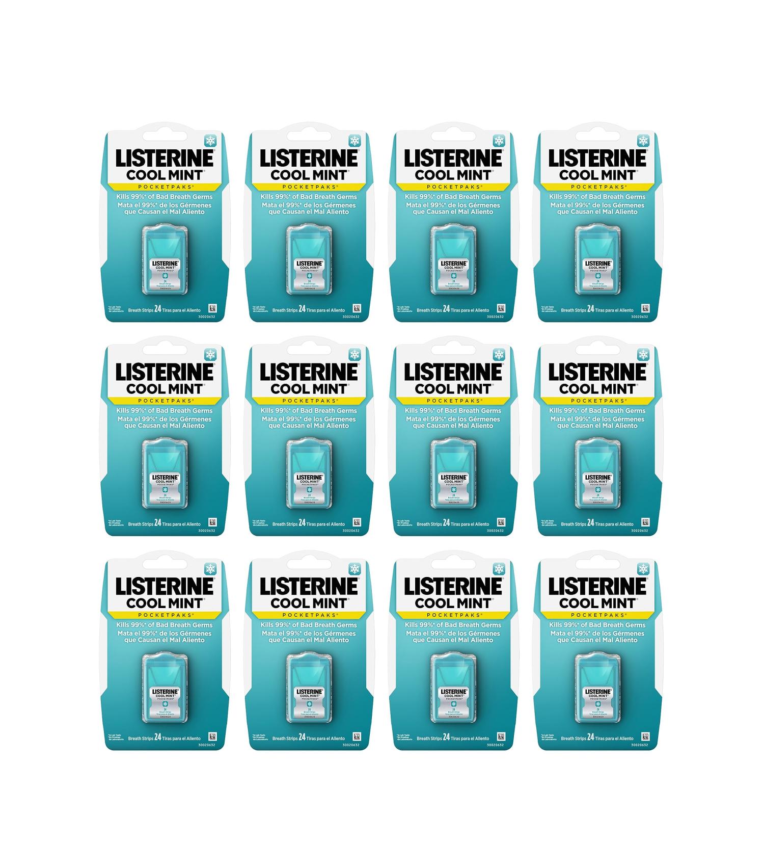 Listerine Cool Mint PocketPaks Portable Breath Strips for Bad Breath Fresh Breath Strips Dissolve Instantly to Kill 99% of Bad Breath Germs* On-The-Go Cool Mint 24-Strip Pack 12 Pack 24 Count (Pack of 12) - Buy Online on GoSupps.com