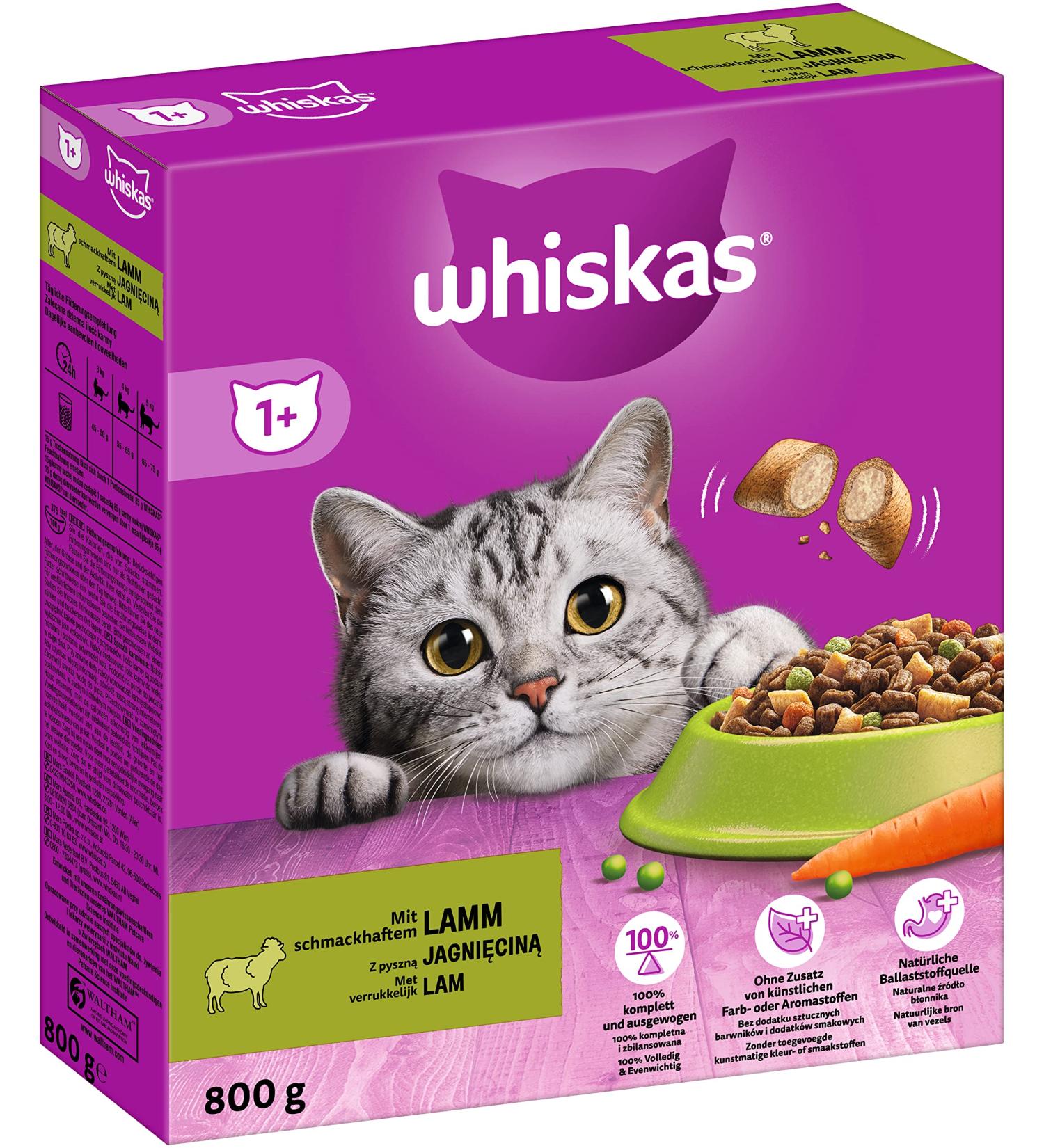 Buy Whiskas Adult 1+ Dry Food with Lamb - 5x800g Packs | Premium Cat Food for Adult Cats - International Shipping Available - Buy Online on GoSupps.com