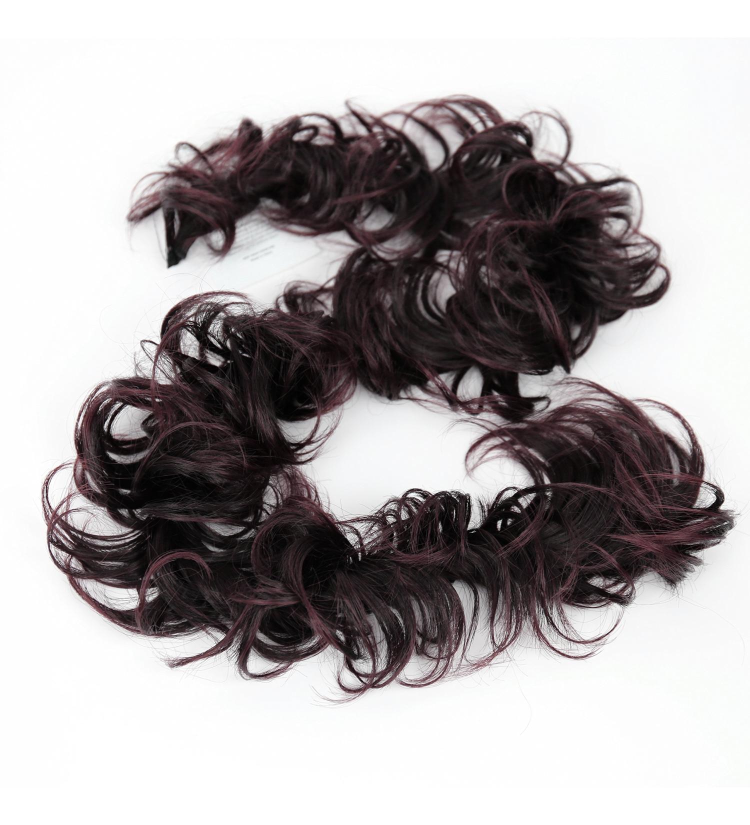 CAISHA XXL Dark Brown Mix Messy Bun Scrunchy Updo | Voluminous Curly Bridal Hairstyle - Buy Online on GoSupps.com