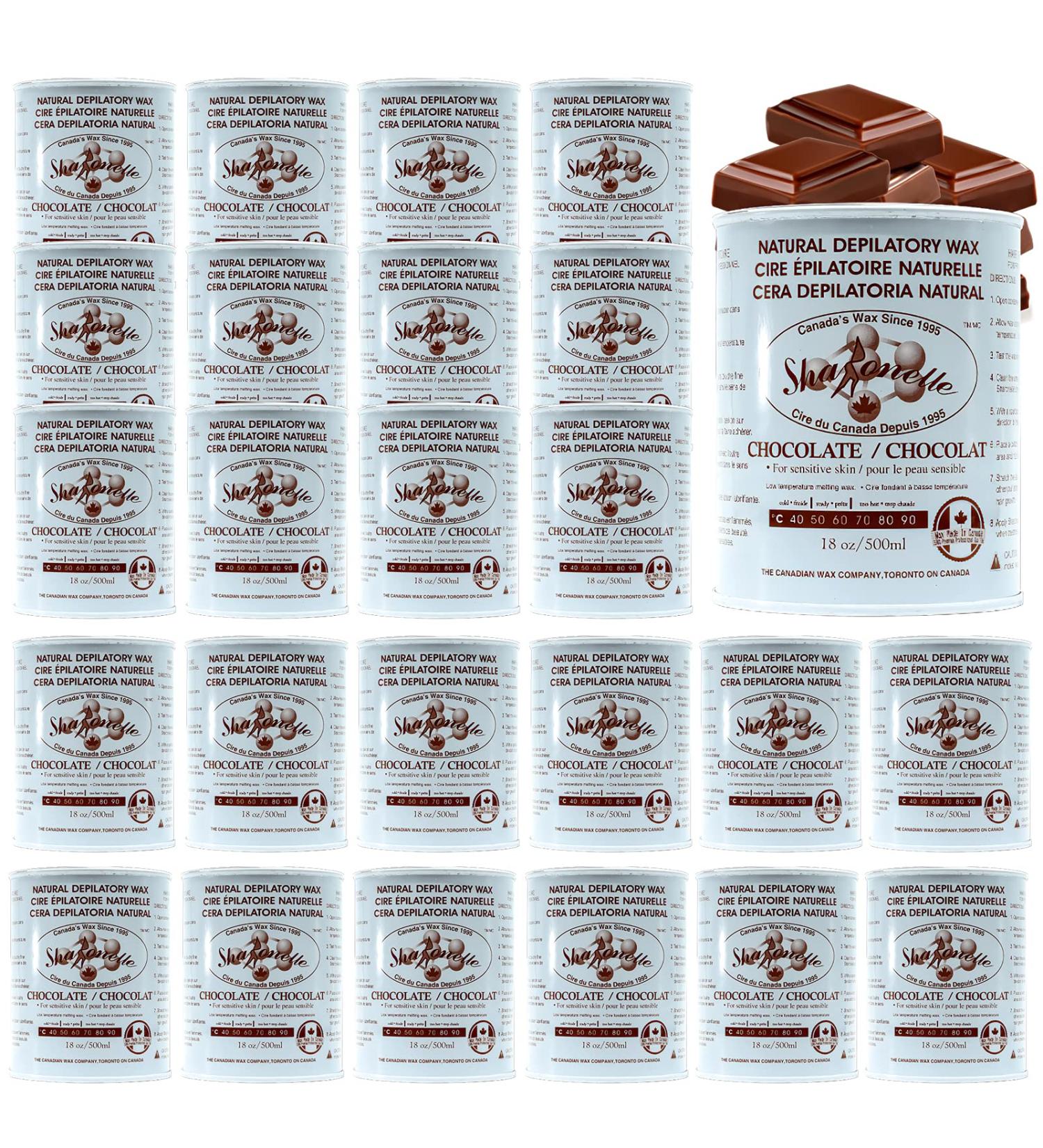 Sharonelle Soft Wax All Purpose Hair Removal Natural Depilatory Canned Wax for Sensitive Skin Canada-Made Melting Wax in Black color Canned Package (24PC Chocolate) 500 ml (Pack of 24) Chocolate - Buy Online on GoSupps.com