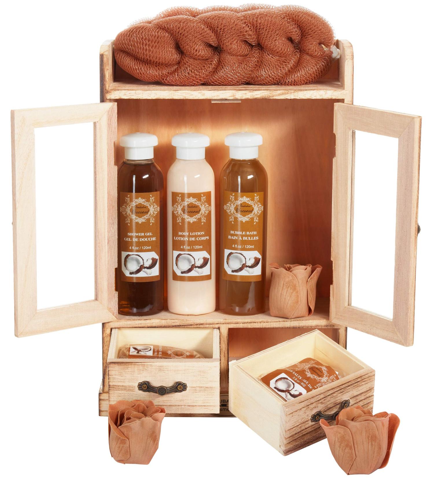BRUBAKER Cosmetics Bath and Care Set Coconut | Premium Wooden Cabinet Gift Set for Spa & Self-Care - Buy Online on GoSupps.com