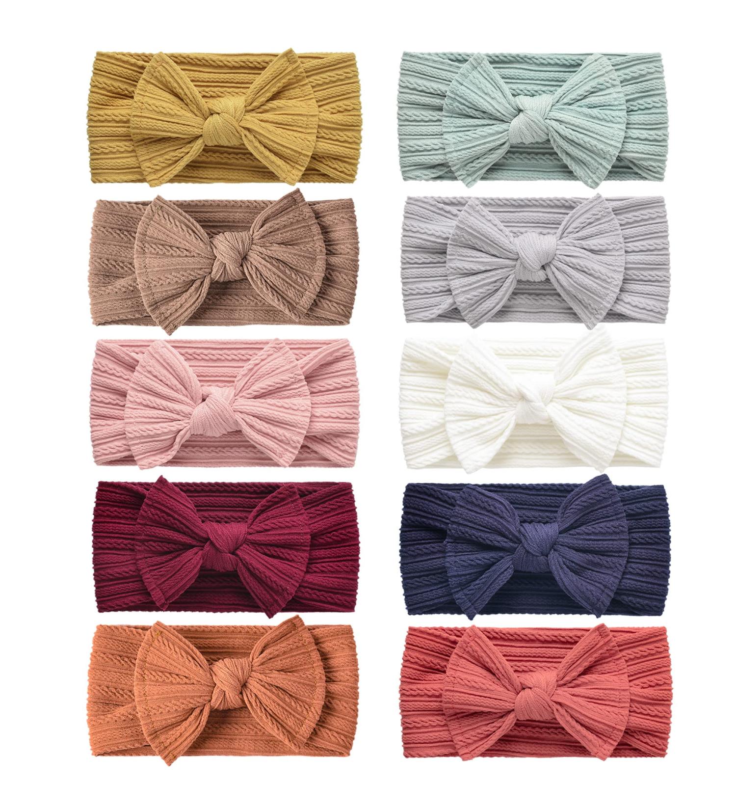 Handmade Baby Headbands - Pack of 10 Stretchy Nylon Headbands with Bows for Newborn to Toddler Girls - Buy Online on GoSupps.com