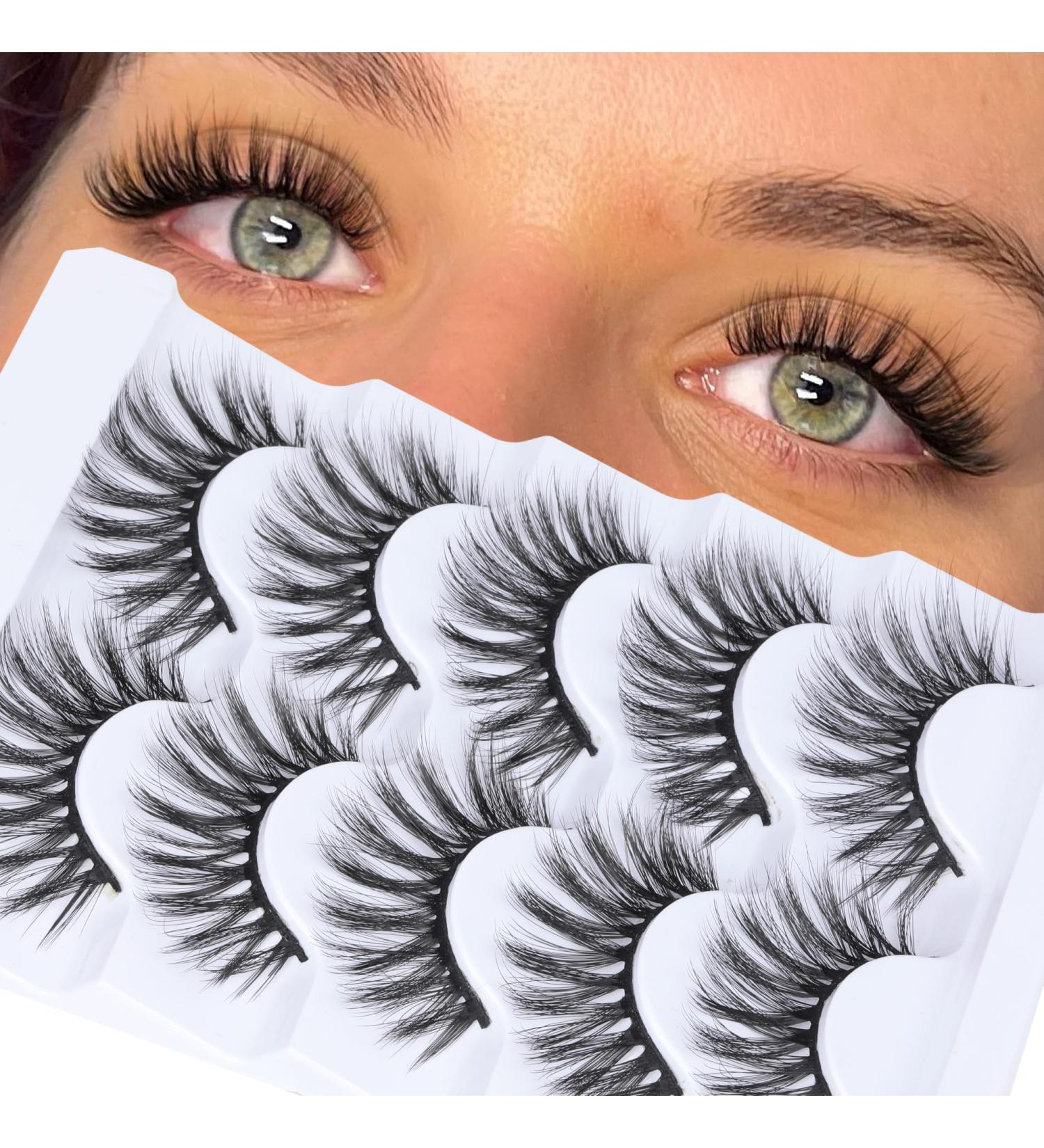 Goddvenus False Eyelashes Natural Look Eye Lashes Wispy CC Curl Russian Eyelashes Cotton Band Strip Lashes That Look Like Extensions Fake Eye Lashes Pack 5 Pairs wispy lashes - Buy Online on GoSupps.com