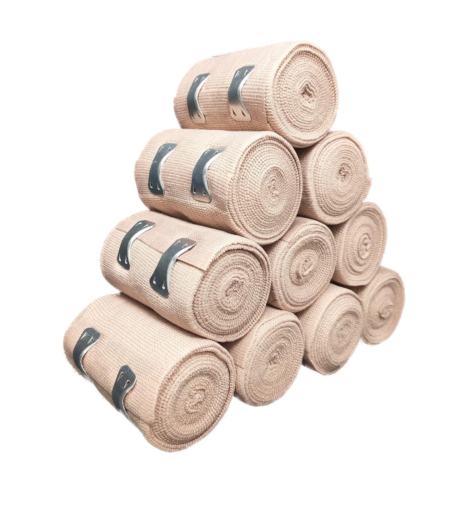 Elastic Bandage Wrap Pack of 10 - 3'' x 5 Yards Stretched Athletic Compression Rolls for Knee, Ankle, Wrist - Breathable & Comfortable - with Clips - Buy Online on GoSupps.com