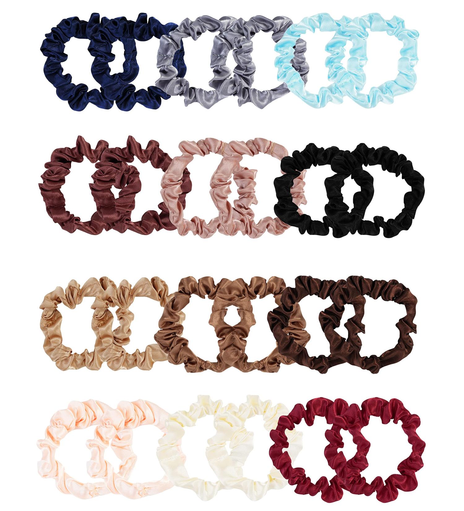 Silk Hair Scrunchies Set - 24 Soft Silk Hair Ties for Women, Ponytail Holders for Curly, Thick, Thin Hair - Buy Online on GoSupps.com