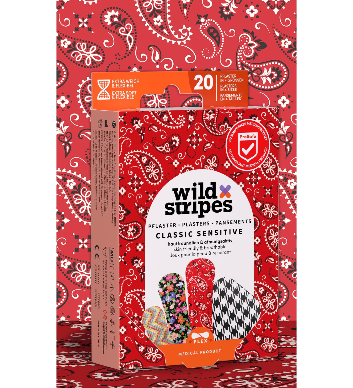Wild Stripes Plaster Set - 20 Sensitive Skin-Friendly Finger Plasters for 24H Wound Protection | Stylish & Fashionable - Buy Online on GoSupps.com