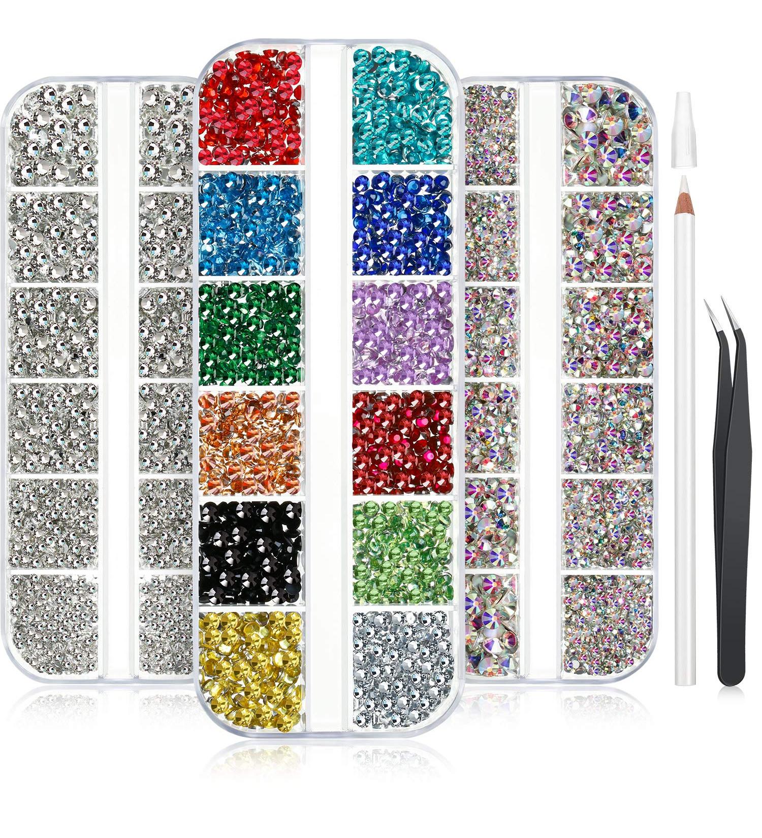 9000-Piece Nail Art Rhinestones Set - Colorful Crystal Gems with Picker & Tweezers | Mixed Sizes for Nail Design - Buy Online on GoSupps.com