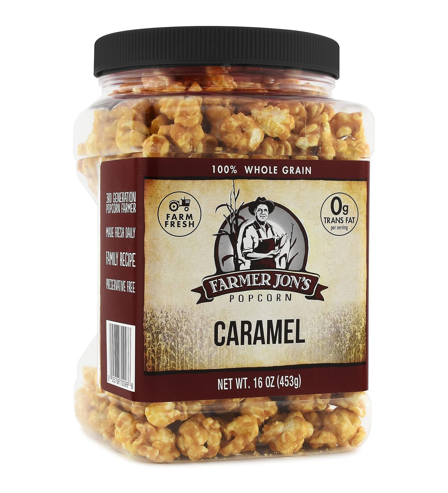 Farmer Jon's Gourmet Caramel Popcorn - 16oz Jar of Deliciousness - Buy Online on GoSupps.com
