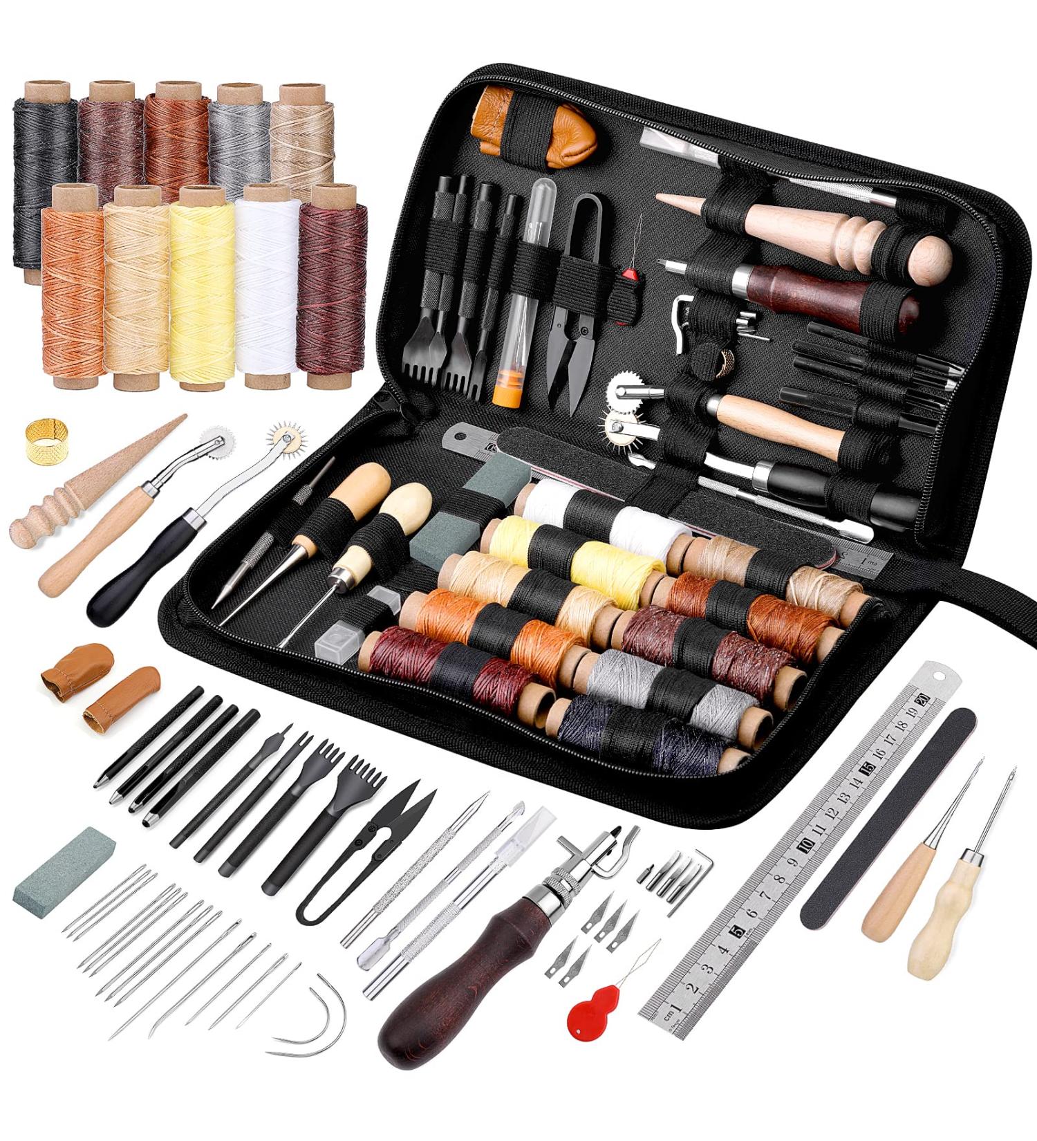 Leather Working Tools Craft Kit - Upholstery Repair & DIY Supplies with Waxed Thread, Groover, Awl - for Leather Sewing & Crafting - Buy Online on GoSupps.com