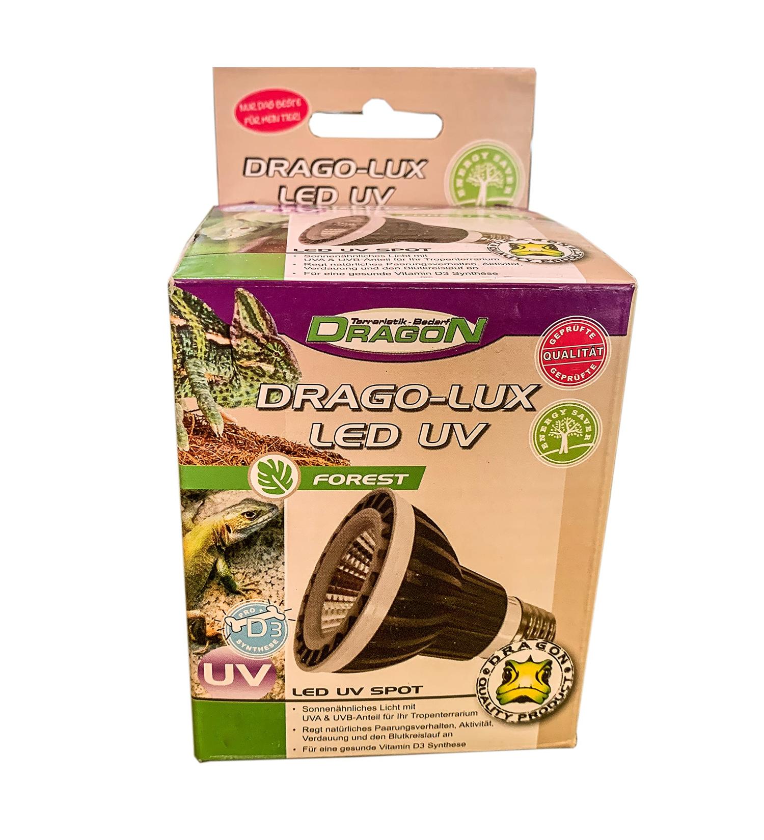 Drago LUX LED UV Terrarium lighting - Spot - LED UV Spot for desert terrarium or tropical terrariums (tropical terrariums 8W) Tropical terrariums 8W