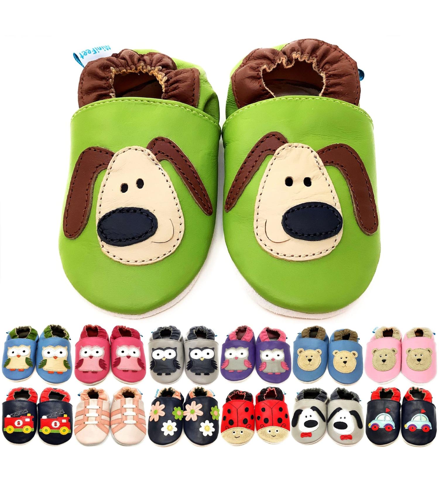MiniFeet Premium Soft Leather Baby Shoes - Buy 4 Pairs, Get 1 Free - Green Dog Toddler Shoes 0-6 Months to 4-5 Years - Buy Online on GoSupps.com