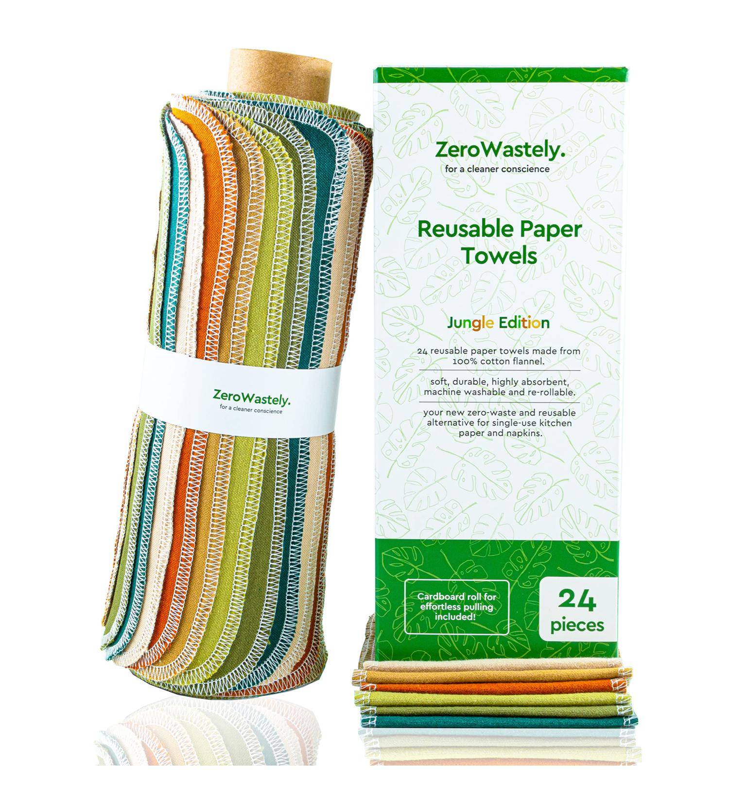 ZeroWastely Jungle Reusable Paper Towels - 24-Pack Eco-Friendly Cloth Towels for Zero Waste Living - Buy Online on GoSupps.com