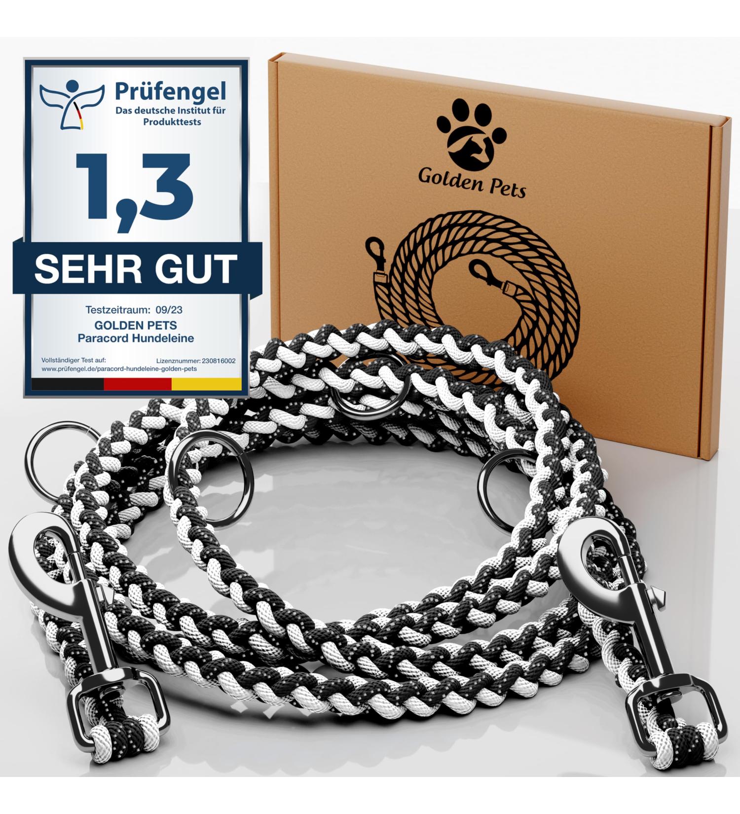 Reflective 2m Adjustable Dog Leash - Weatherproof & Tearproof Paracord for Small to Large Dogs (Up to 15kg) - Very Good Test Grade - White/Black - Buy Online on GoSupps.com