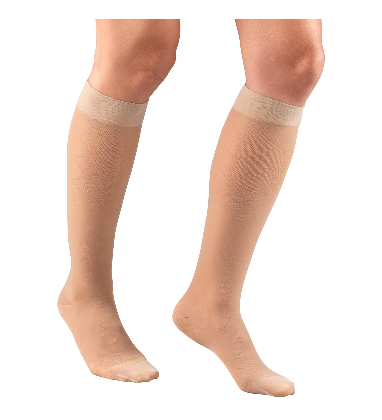 Truform Sheer Compression Stockings 15-20 mmHg Women's Knee High Nude Medium - Diamond Pattern (1 Pair) - Buy Online on GoSupps.com