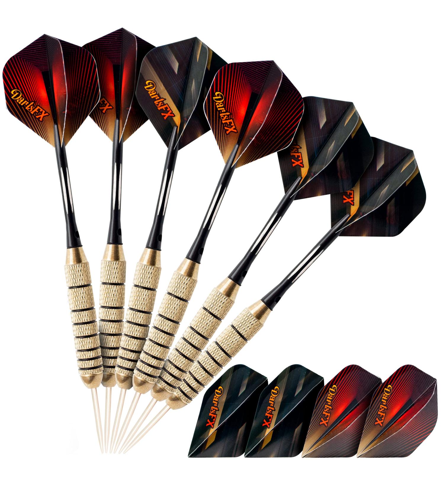DartsFX Metal Tip Dart Set - 6 * 22g Steel Tip Darts with O-Rings, Brass Barrels, Aluminum Shafts & Custom Flights - Professional Dartboard Kit for Higher Accuracy - Gold - Buy Online on GoSupps.com