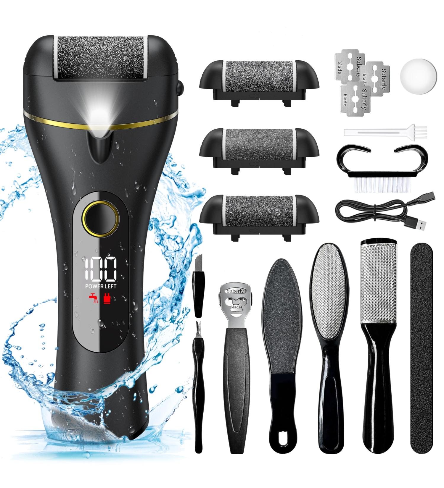 Buy Electric Foot Callus Remover - 16 in 1 Rechargeable Pedicure Kit Waterproof Scrubber & Dead Skin Removal Tool with 3 Rollers & 2 Speeds - Black - Buy Online on GoSupps.com