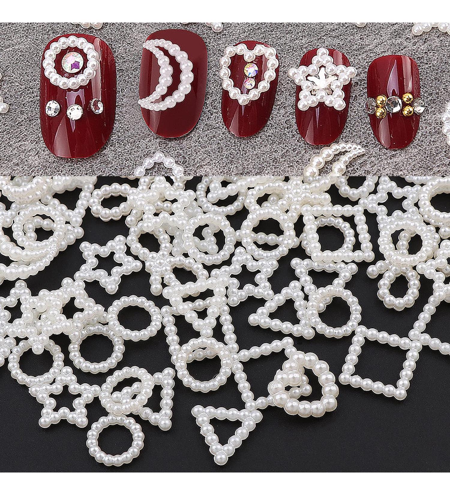 200Pcs 3D White Pearls Nail Charms - Multi Shapes & Sizes Acrylic Charms for Nail DIY & Jewelry - Flower, Heart, Star, Moon, Bowknot, Circle, Triangle, Square - Cute Pearls - Buy Online on GoSupps.com