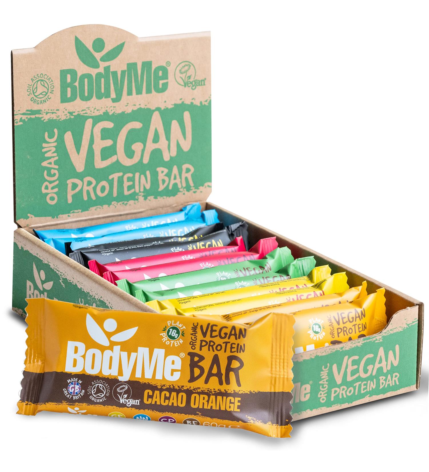 Bodyme Organic Vegan Protein Bar - Mixed Flavor 12x60g Gluten-Free 16g Complete Protein Essential Amino Acids - Ideal Fitness Snack - Buy Online on GoSupps.com